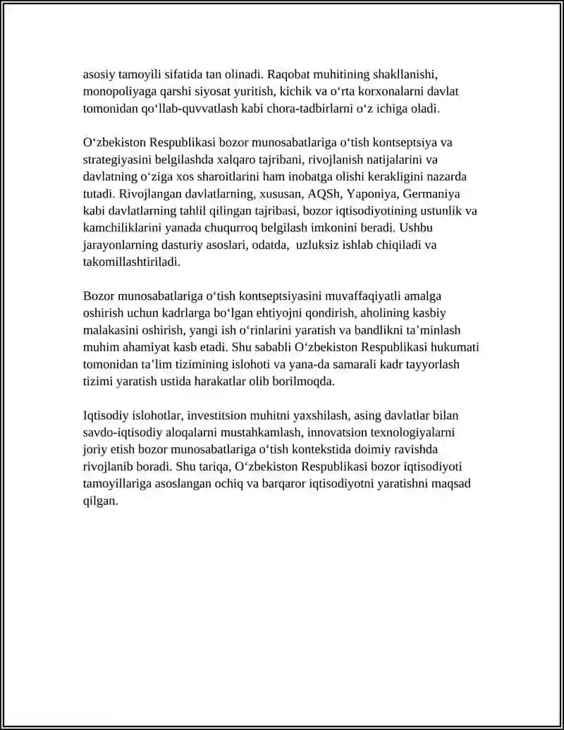 OʻZBEKISTON RESPUBLIKASINING BOZOR MUNOSABATLARI GA OʻTISH KONSTEPTSIYASI VA STRATEGIYASI 4