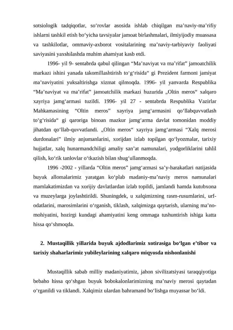 MUSTAQILLIK YILLARIDA O‘ZBEKISTONDAGI MA’NAVIY VA MADANIY TARAQQIYOT 4