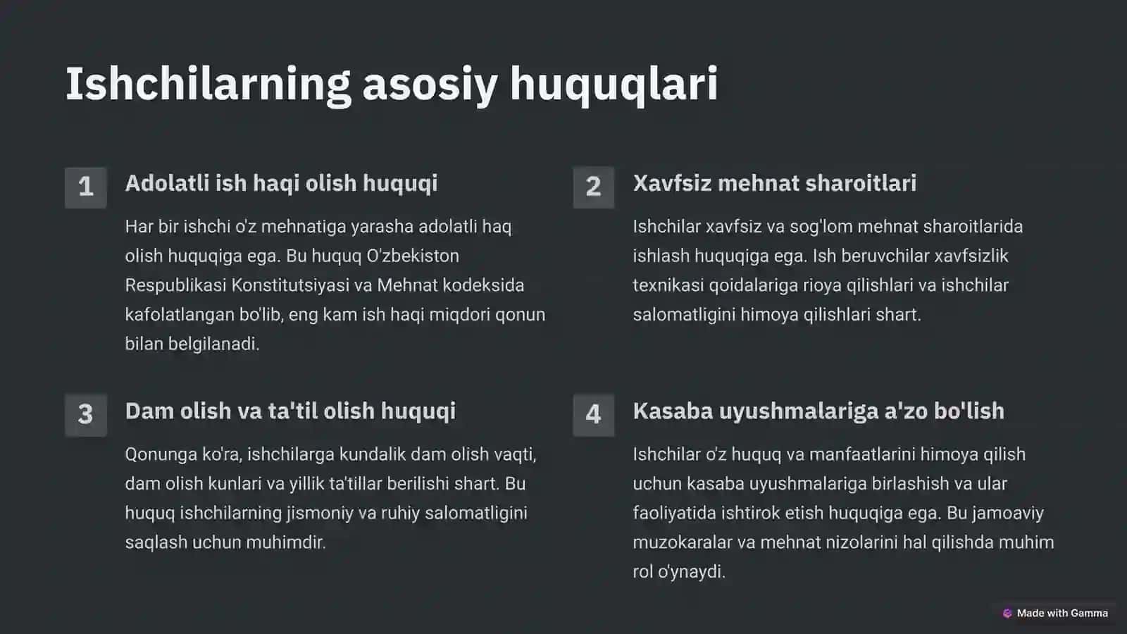 Ish haqi va mehnat munosabatlari 4