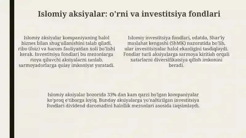 Islom moliyasida Qimmatli qogʻozlar. Aktsiya va sukuk 4