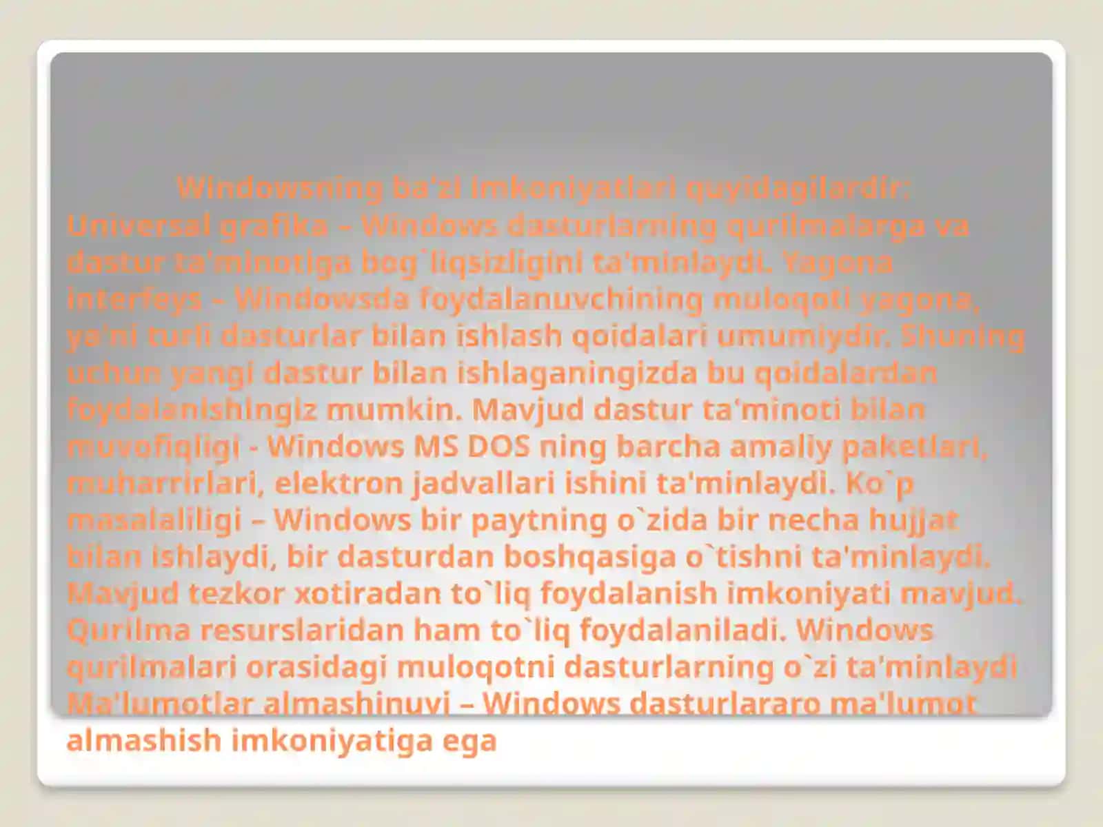 Windows operatsion tizimi tarixi va unda ishlash asoslari 4