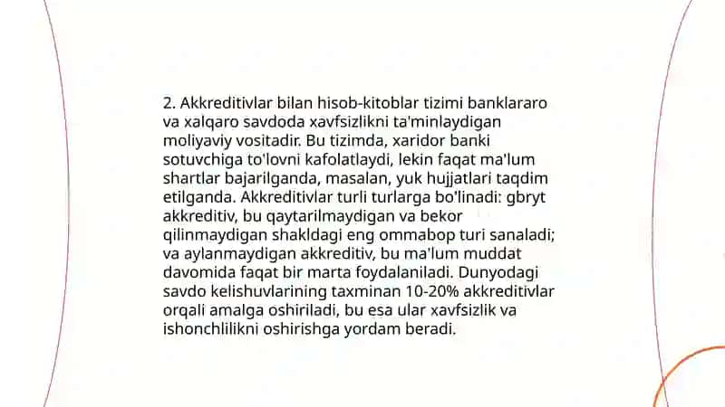 Banklarda bugalteriya fani: akreditivlar bilan hisob -kitoblar hisobi 4