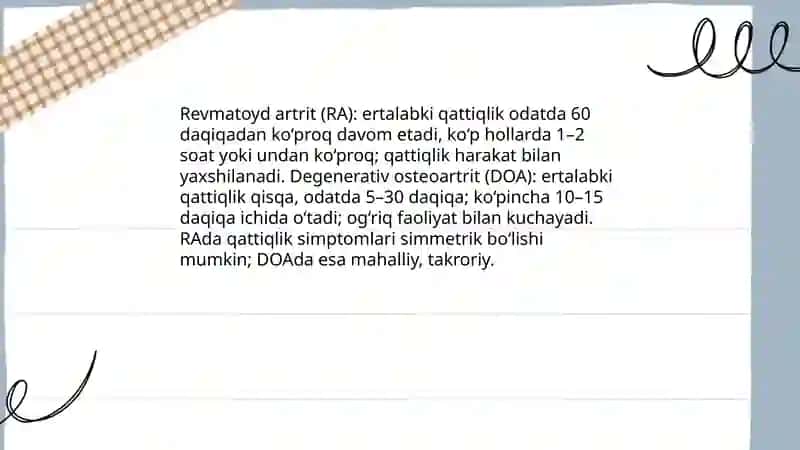 Bo'g'im kasalliklar differentsial diagnostikasi(SQB, SSD, RA, DOA) 4