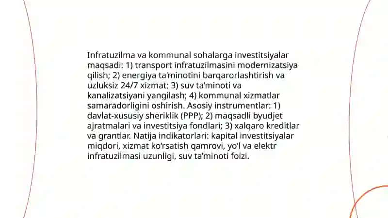 Davlat investitsiya siyosatining asosiy yoʻnalishlari 4