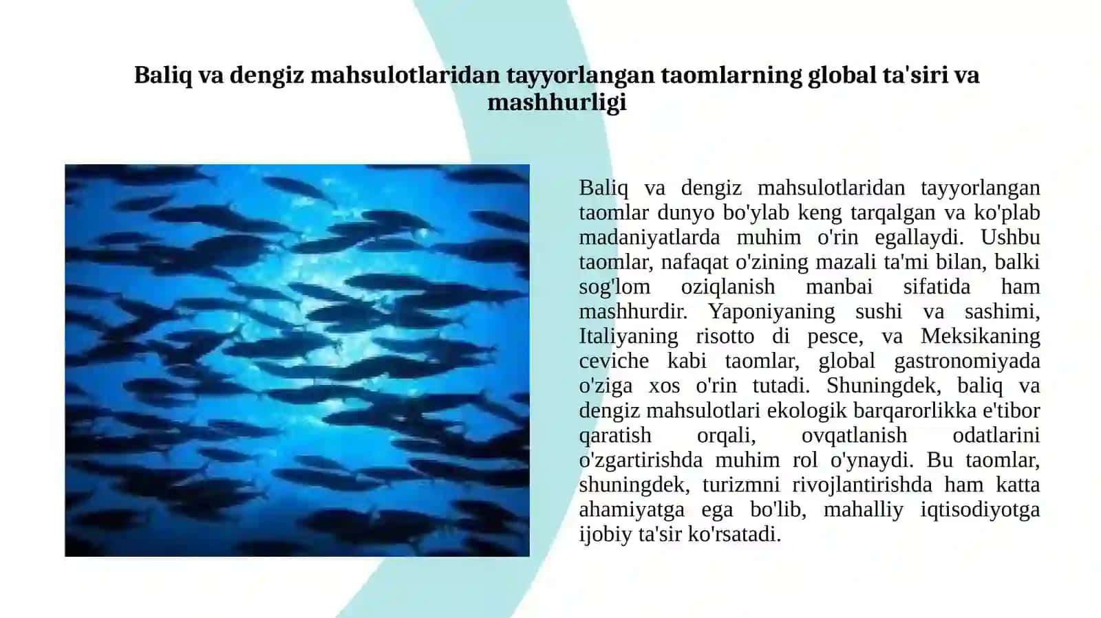 Baliq va boshqa dengiz mahsulotlaridan tayyorlanadigan taomlar 4