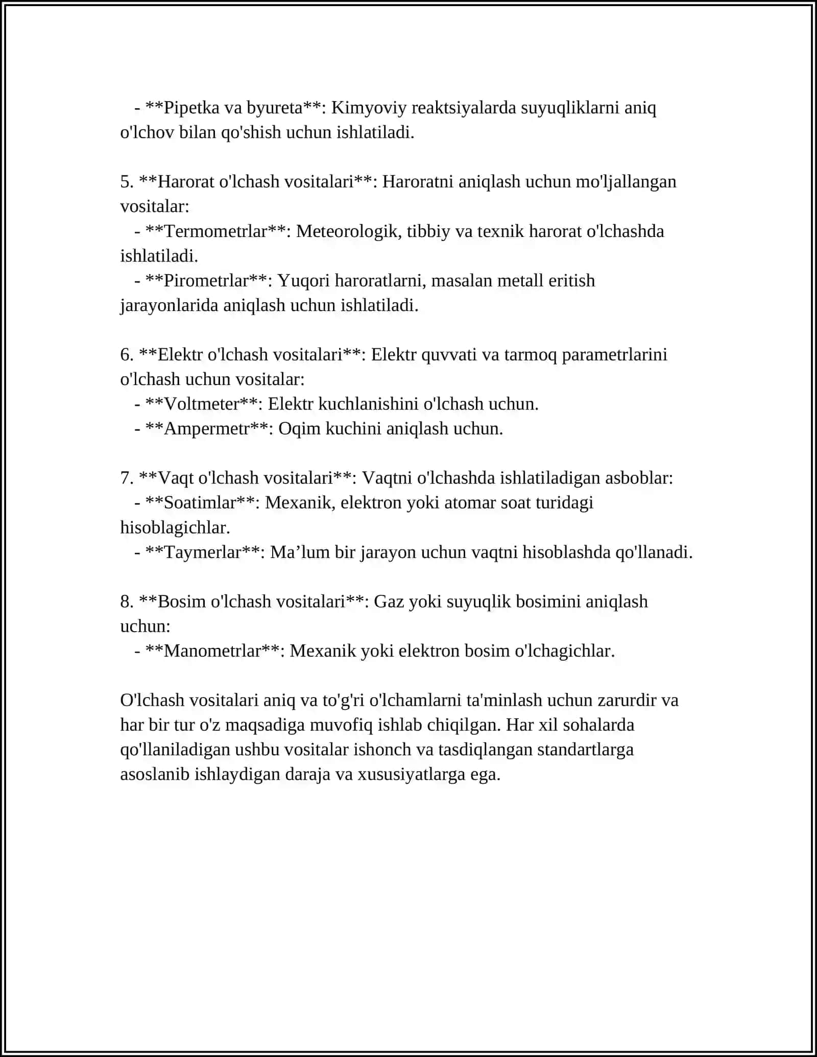 OʻLCHASH VOSITALARI VA ULARNING XUSUSIYATLARI 4