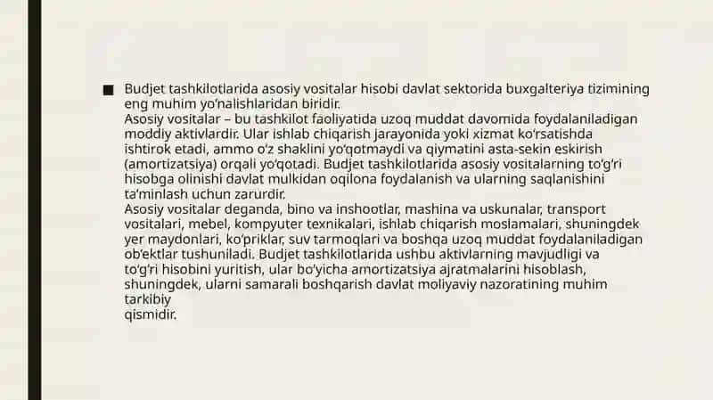BUDJET TASHKILOTLARIDA ASOSIY VOSITALAR HISOBINI TASHKIL ETISH 4