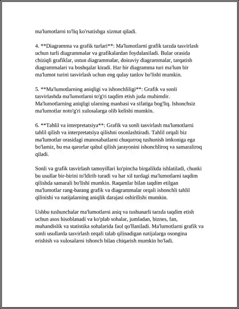 MA'LUMOTLARNI TASVIRLASH: GRAFIK VA SONLI 4