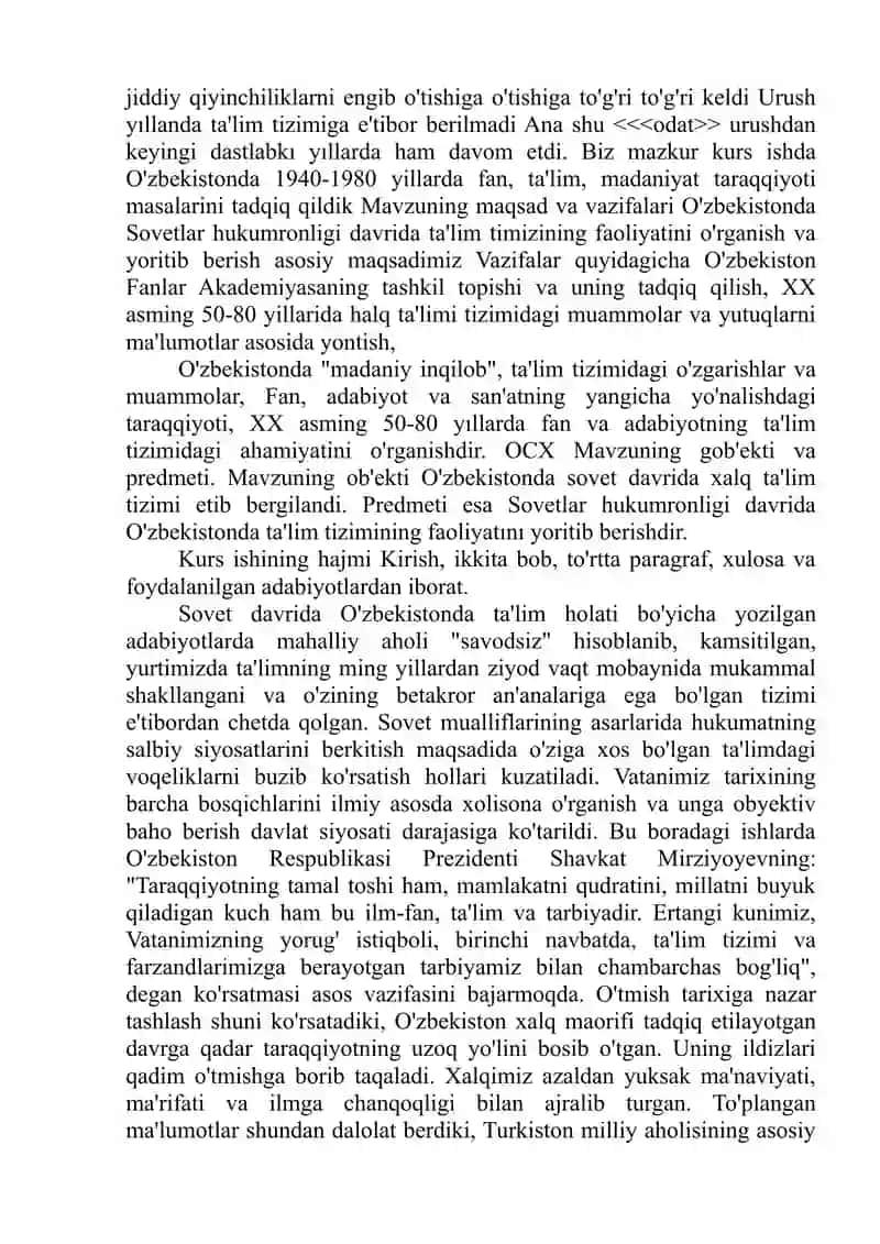 SOVET DAVRI TARIXINI O‘QITISH MUAMMOLARI  Kurs ishi 4
