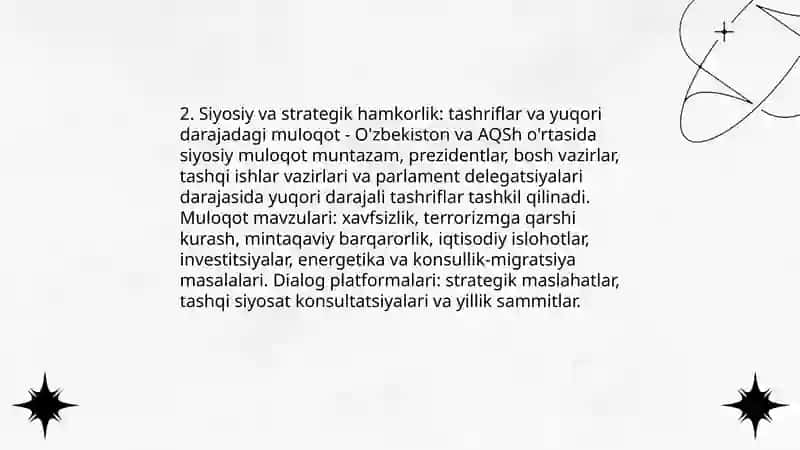 O'zbekiston Respublikasining Amerika Qo'shma Shatatlari bilan aloqalari 4