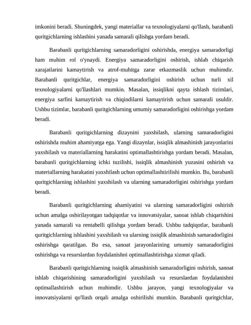 Barabanli quritgichning issiqlik almashinish samaradorligini oshirish va loyihalash 4