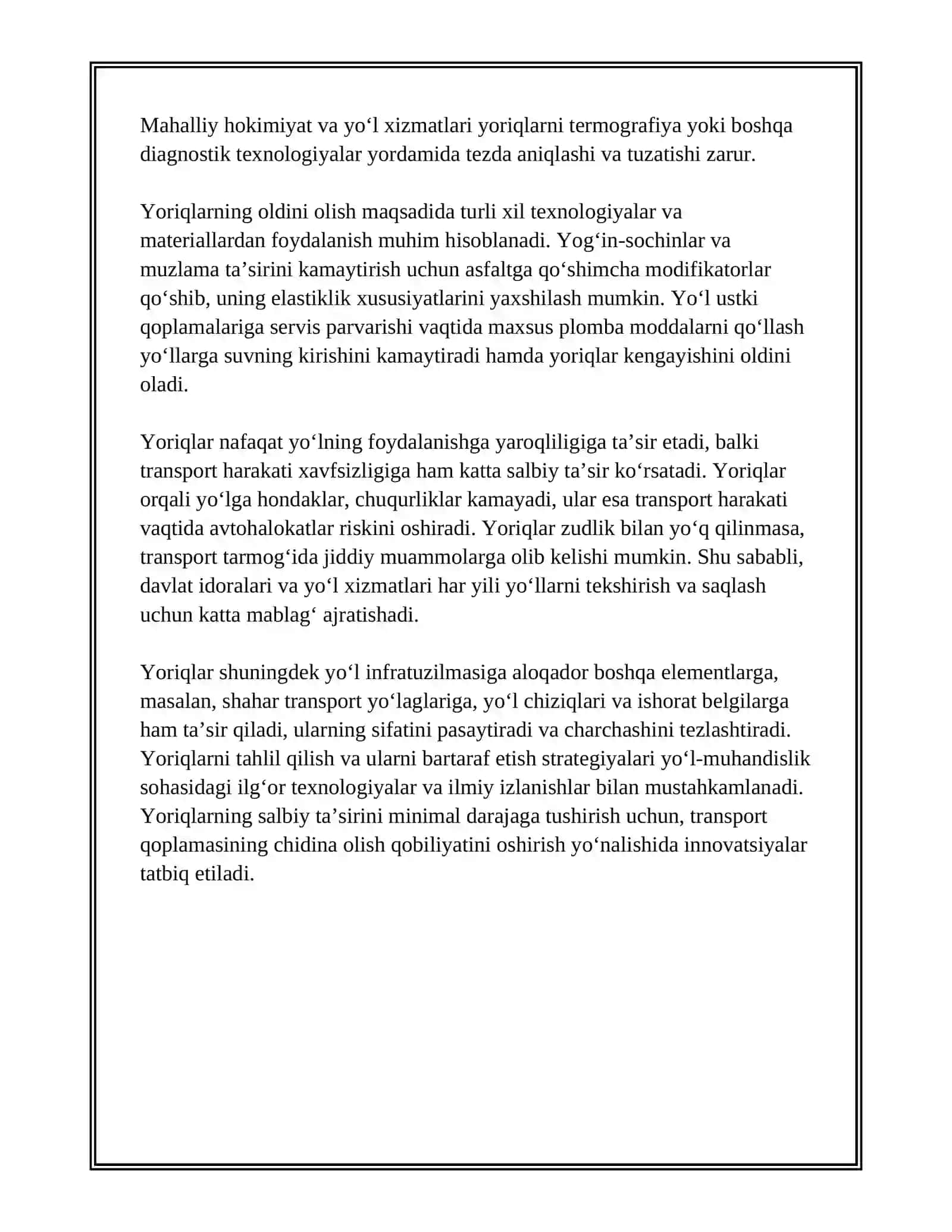 YO‘L USTKI YUZASINING NUQSONLARI VA ULARNING YO‘L EKSPLUATATSIYASIGA TA’SIRI 4
