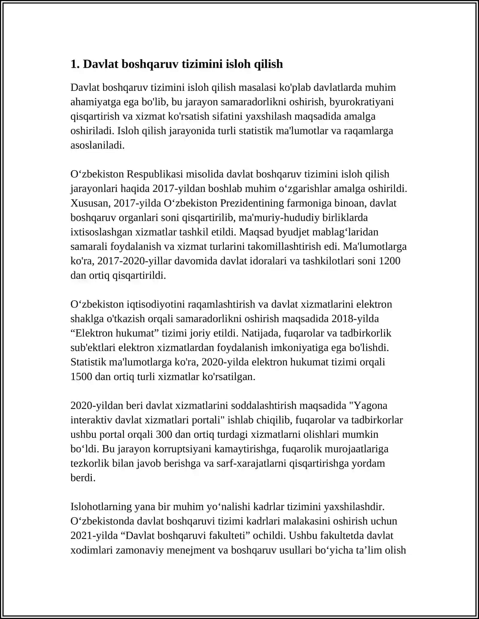 MUSTAQILLIK YILLARIDA DAVLAT BOSHQARUVI TIZIMIDA AMALGA OSHIRILGAN ISLOHOTLAR 4