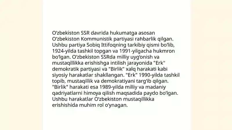 Mustaqillikka erishish arafasida O’zbekistondagi ijtimoiy-siyosiy jarayonlar 4