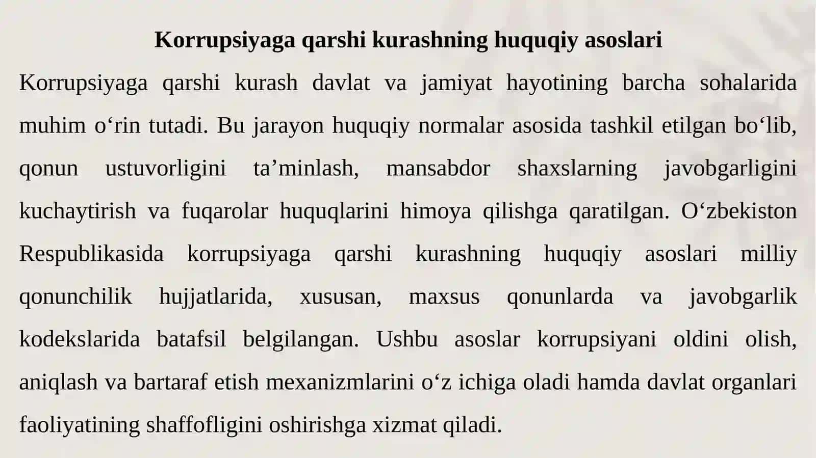O‘zbekiston Respublikasidagi korrupsiyaga qarshi kurash borasida amalga oshirilgan islohotlar 4