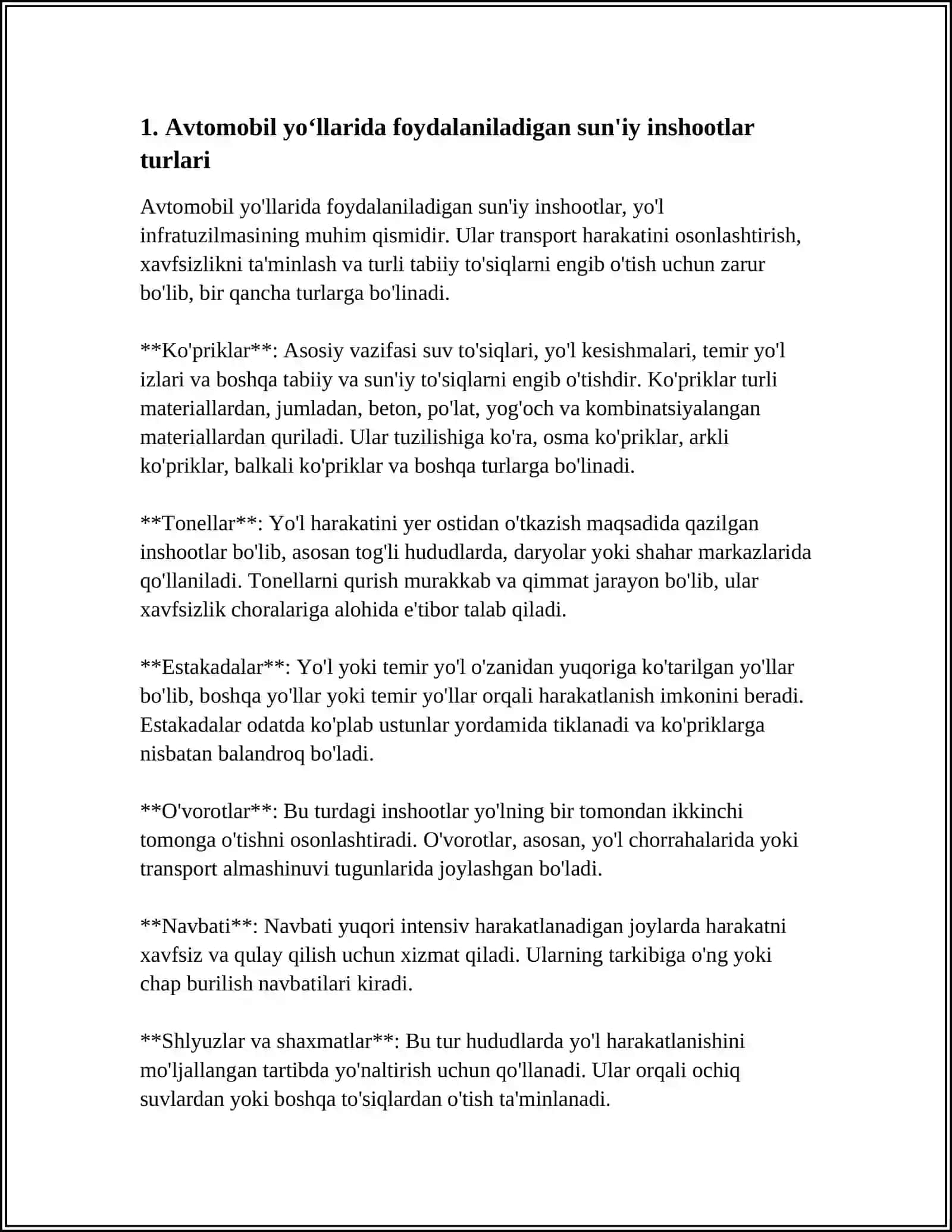 AVTOMOBIL YOʻLLARIDAGI SUNʼIY INSHOOTLARNI LOYIHALASH VA QURILISHIDAGI KONSTRUKSIYALARNI LOYIHALASH 4