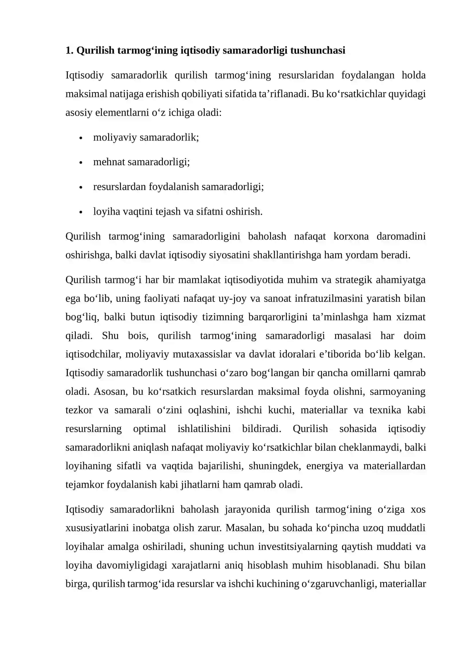 Qurilish tarmog‘ining iqtisodiy samaradorligini baholash usullari 4