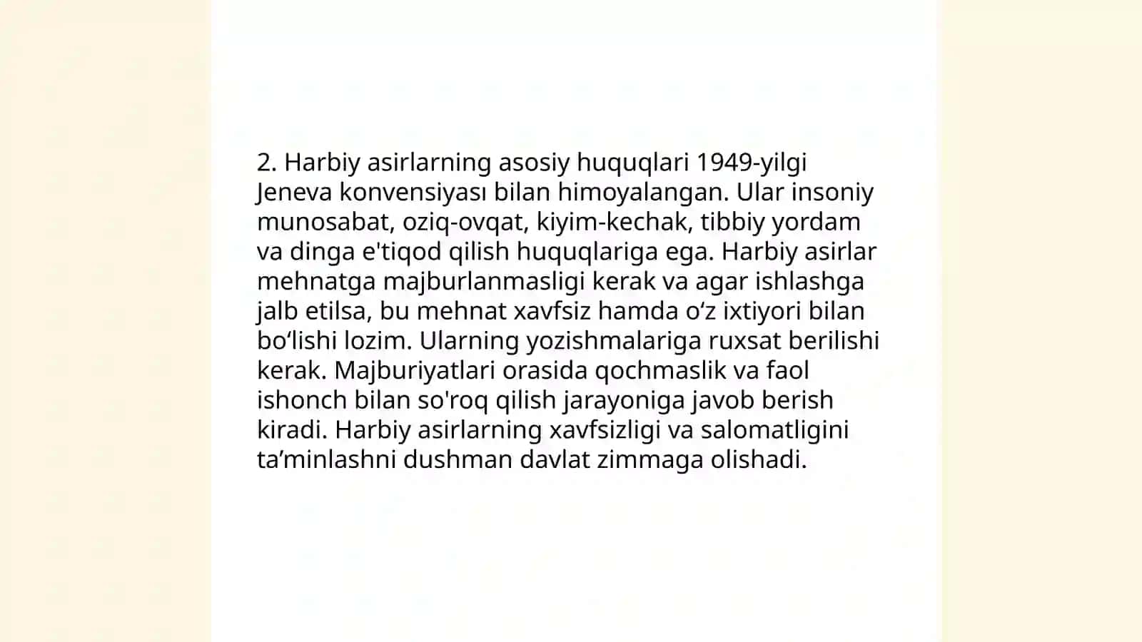Harbiy asirlarning umumiy huquqiy holati. Harbiy asirlar, aholi va homiylikdan shaxslar 4