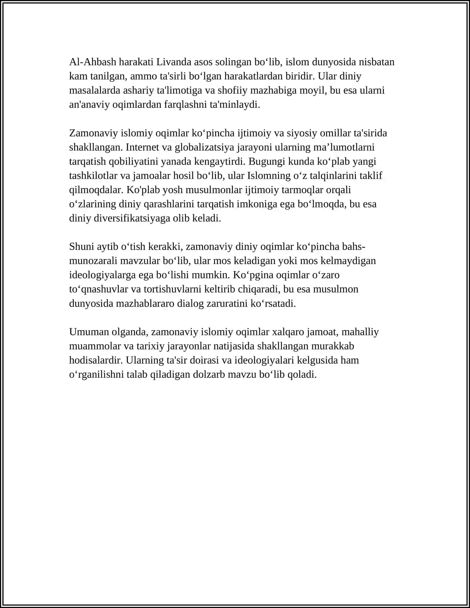 ISLOM DINI DOIRASIDA YUZAGA KELGAN YANGI DINIY XARAKAT VA OQIMLAR 4