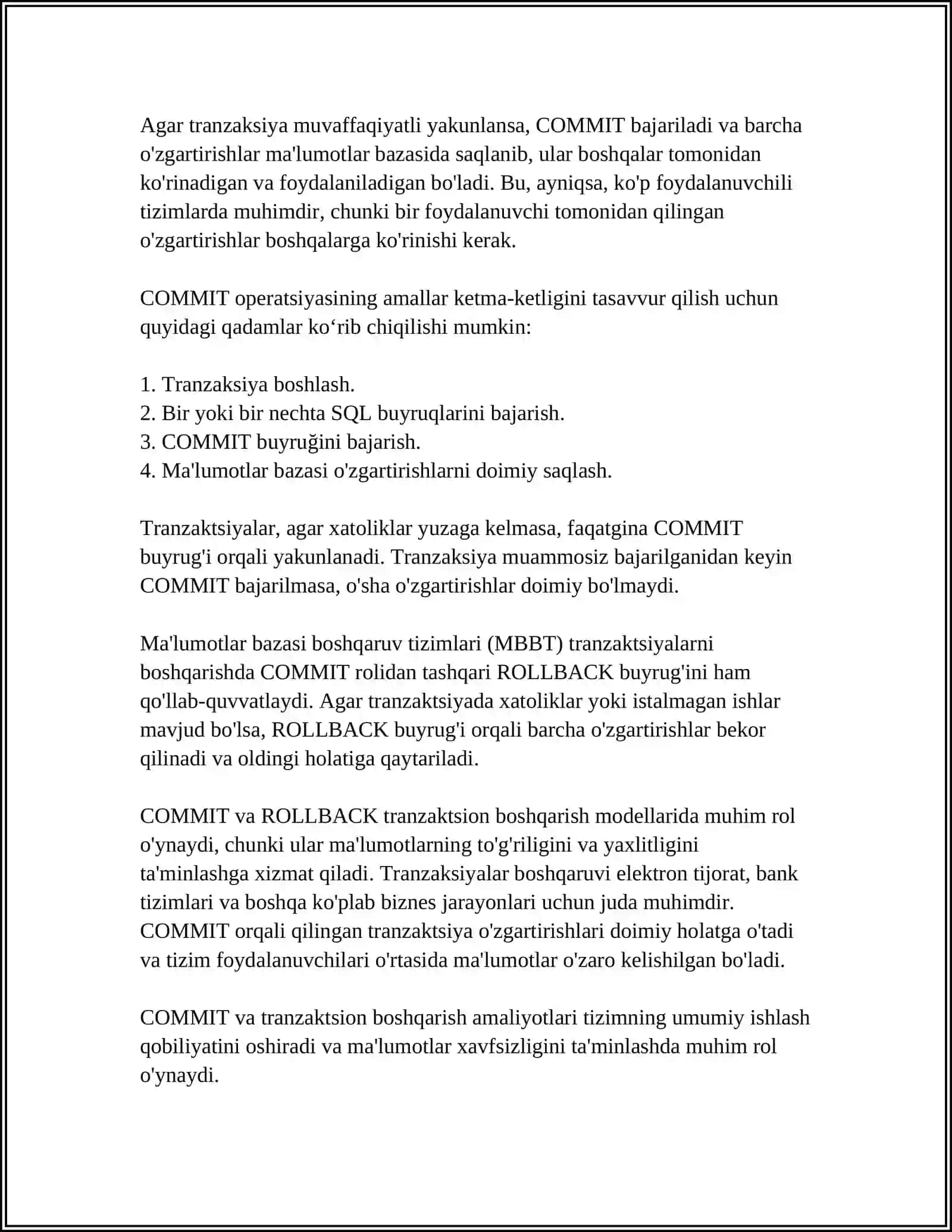TRANZAKSIYALATNI BOSHQARISH (COMMIT,ROLLBACK) 4