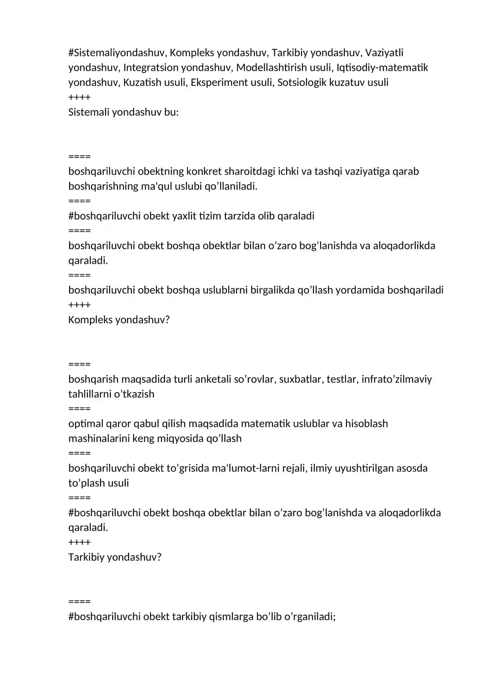 biznesda boshqaruv hisobi fanidan yakuniy savollari testlari 4