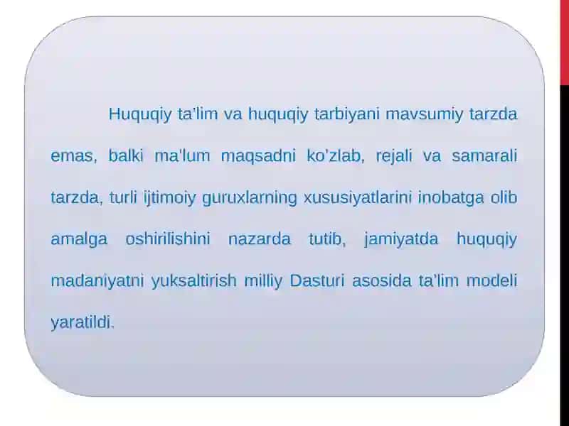 Milliy g’oya, ma’naviyat asoslari va huquq fanlarini o’qitish fanining ta’limini didaktik asoslari 4