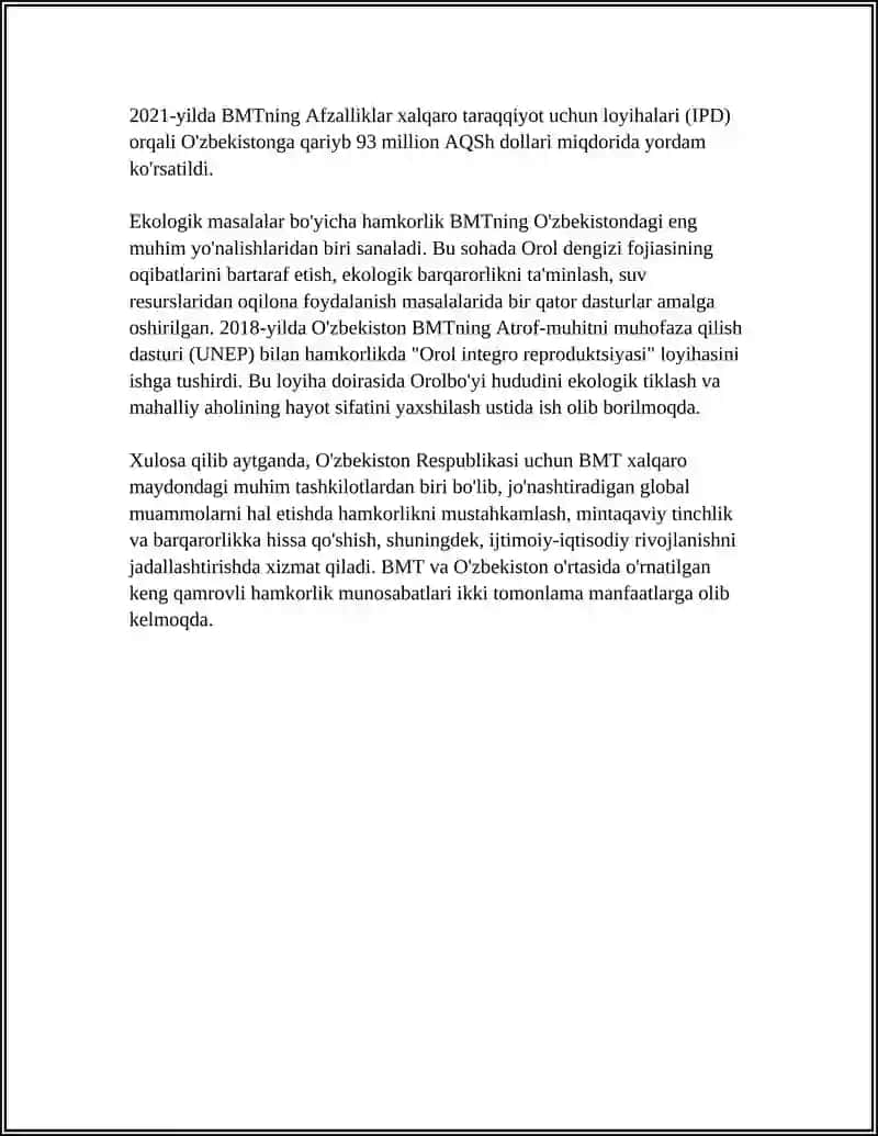 O'zbekiston Respublikasining Xalqaro Tashkilotlari Bilan Hamkorlik Aloqalari 4