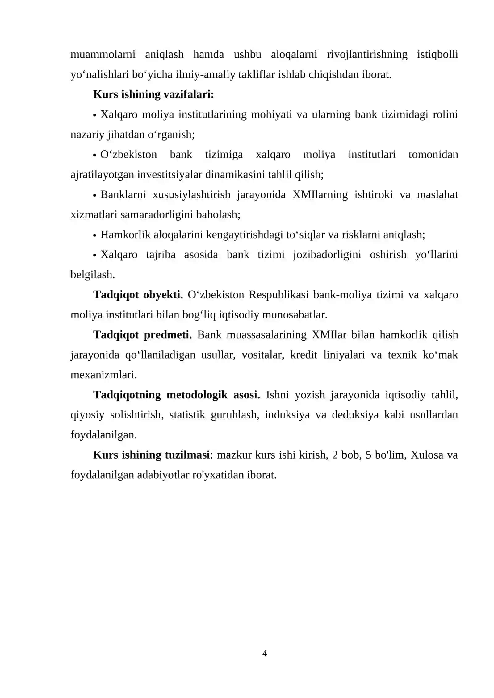 O‘zbekiston Respublikasi bank muassasalarining xalqaro moliya institutlari bilan o‘zaro aloqasini rivojlantirish istiqbollari 4