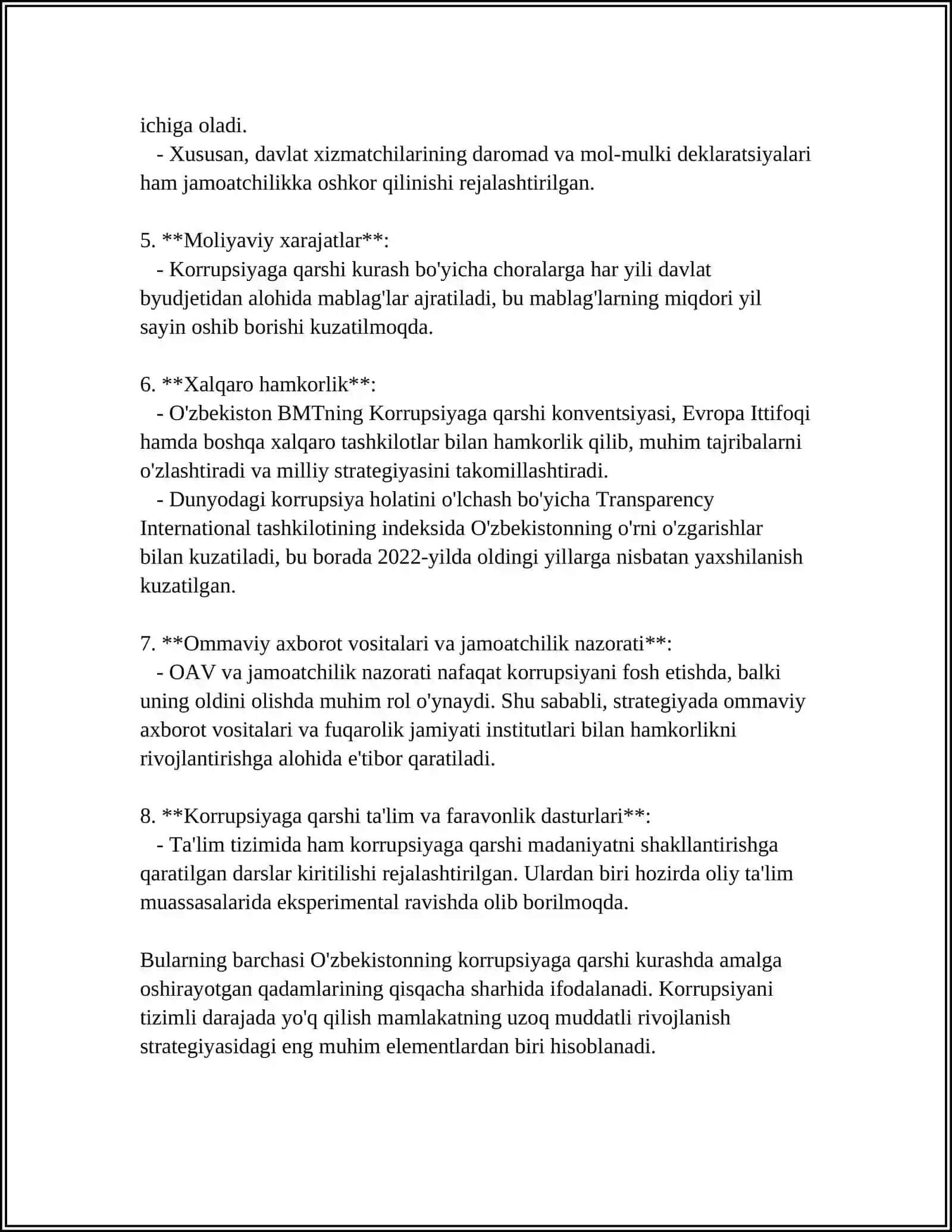 "O'ZBEKISTONDA KORRUPSIYAGA QARSHI KURASH MEXANIZMLARI" 4