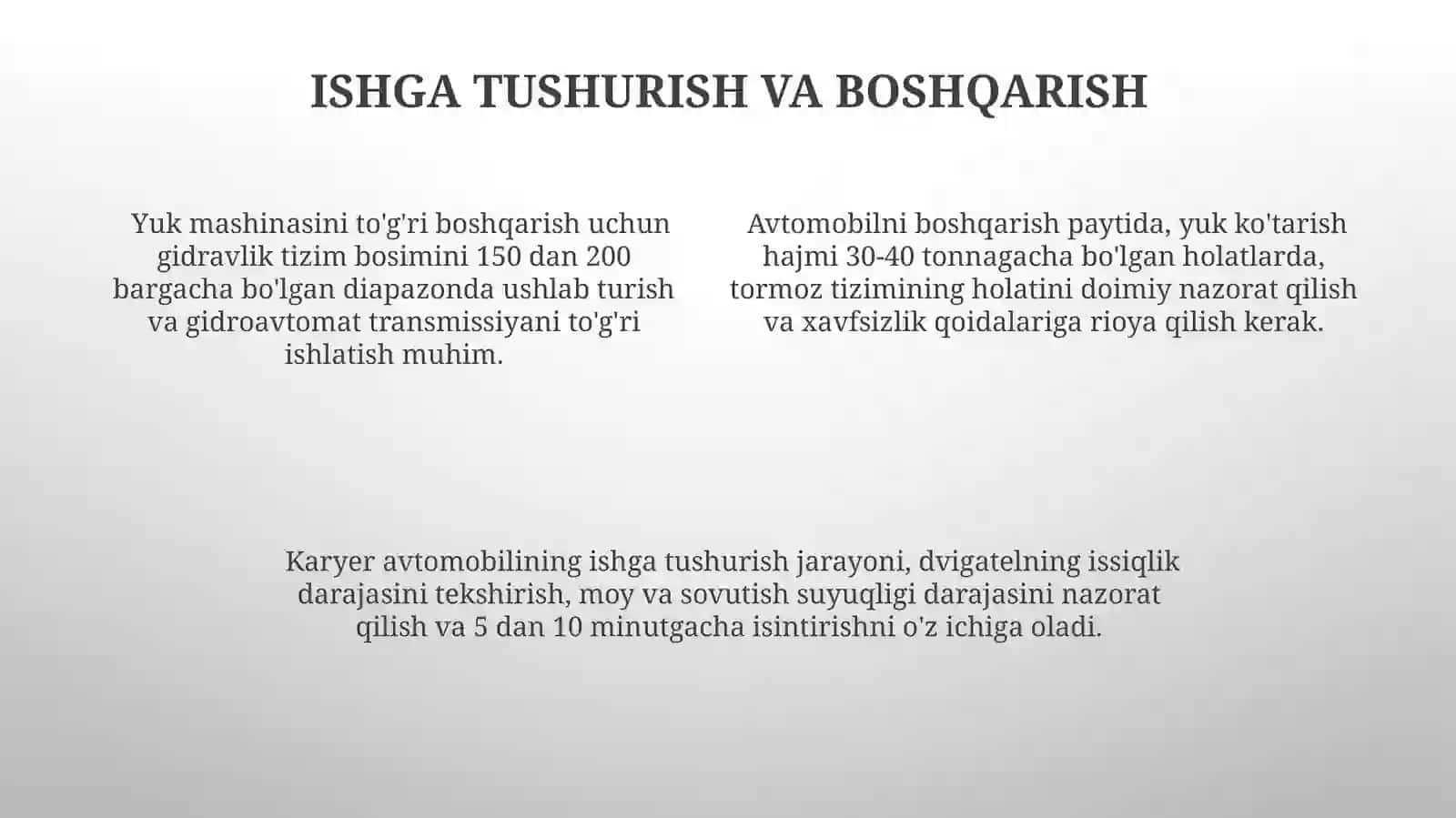 Karyer Avtomobil samasvallarni texnik eksplatatsiya qilish 4