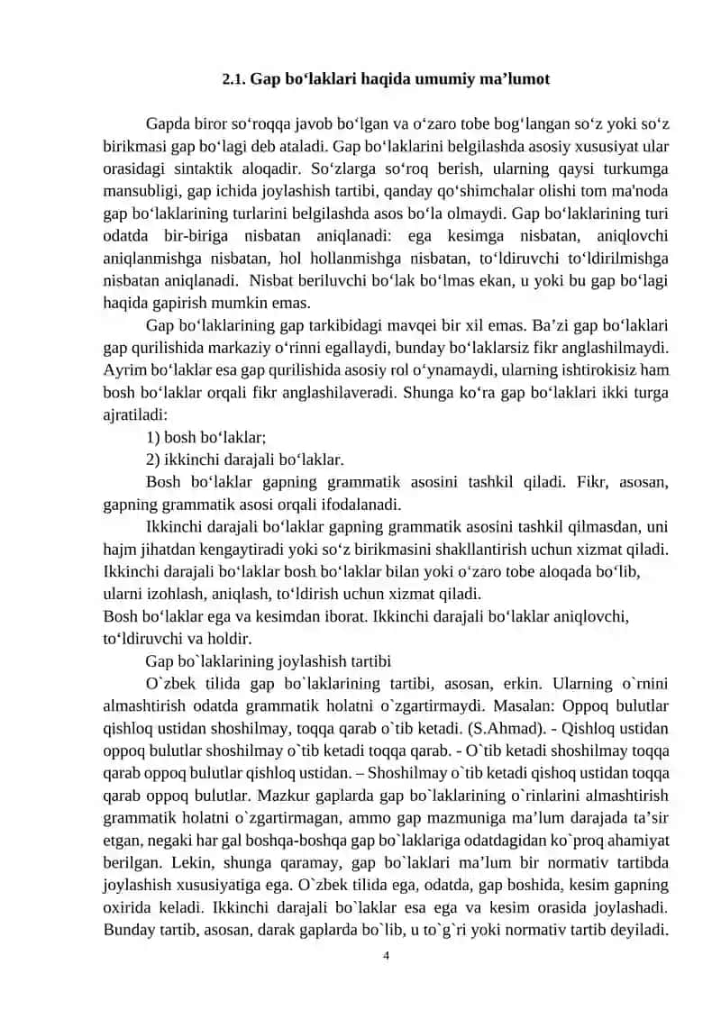 O‘ZBEK TILSHUNOSLIGIDA GAP BO‘LAKLARI NAZARIYASI 4