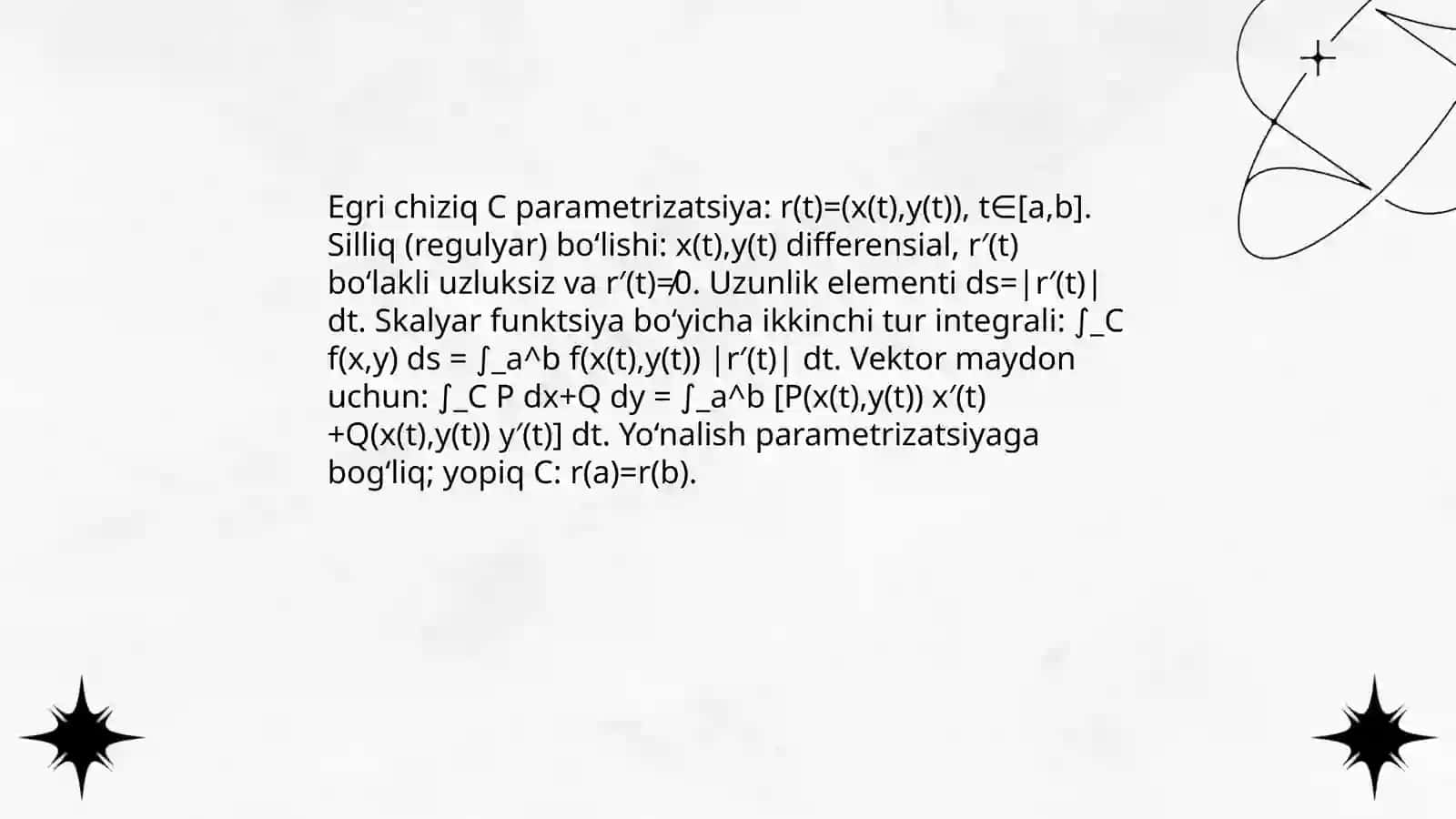 Ikkinchi tur egri chiziqli integrallar va ularni hisoblash. Tadbiqlari 4
