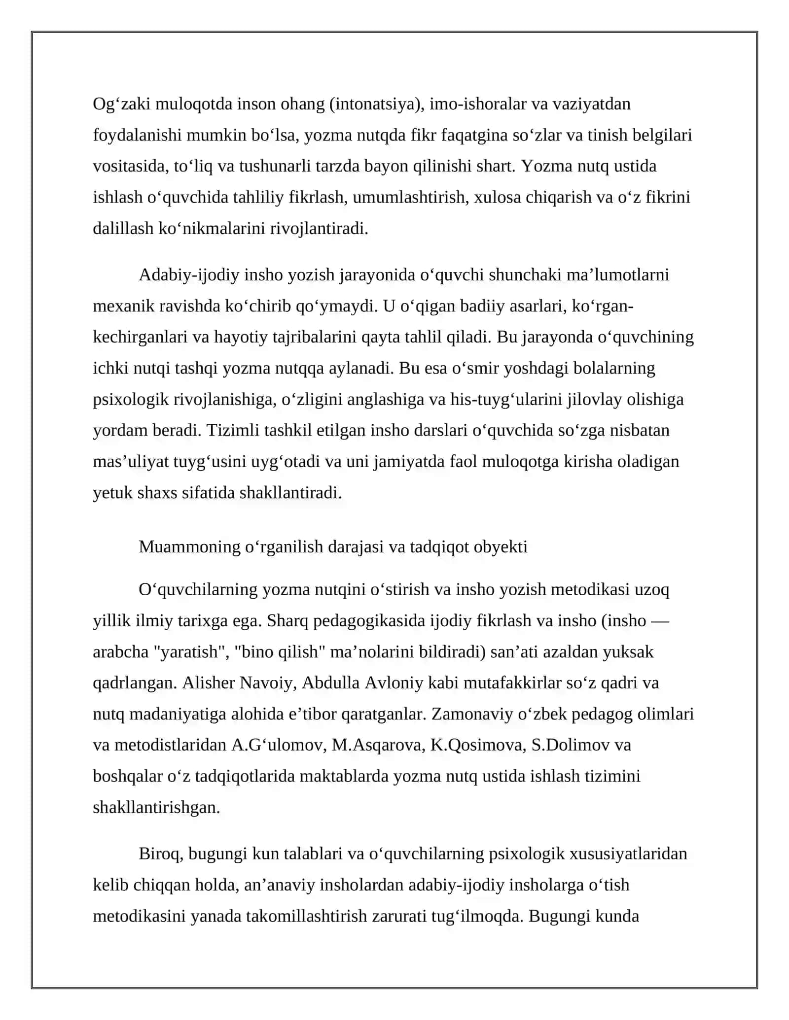 O‘quvchilar yozma nutqini o‘stirishda adabiy-ijodiy inshoning o‘rni. 4