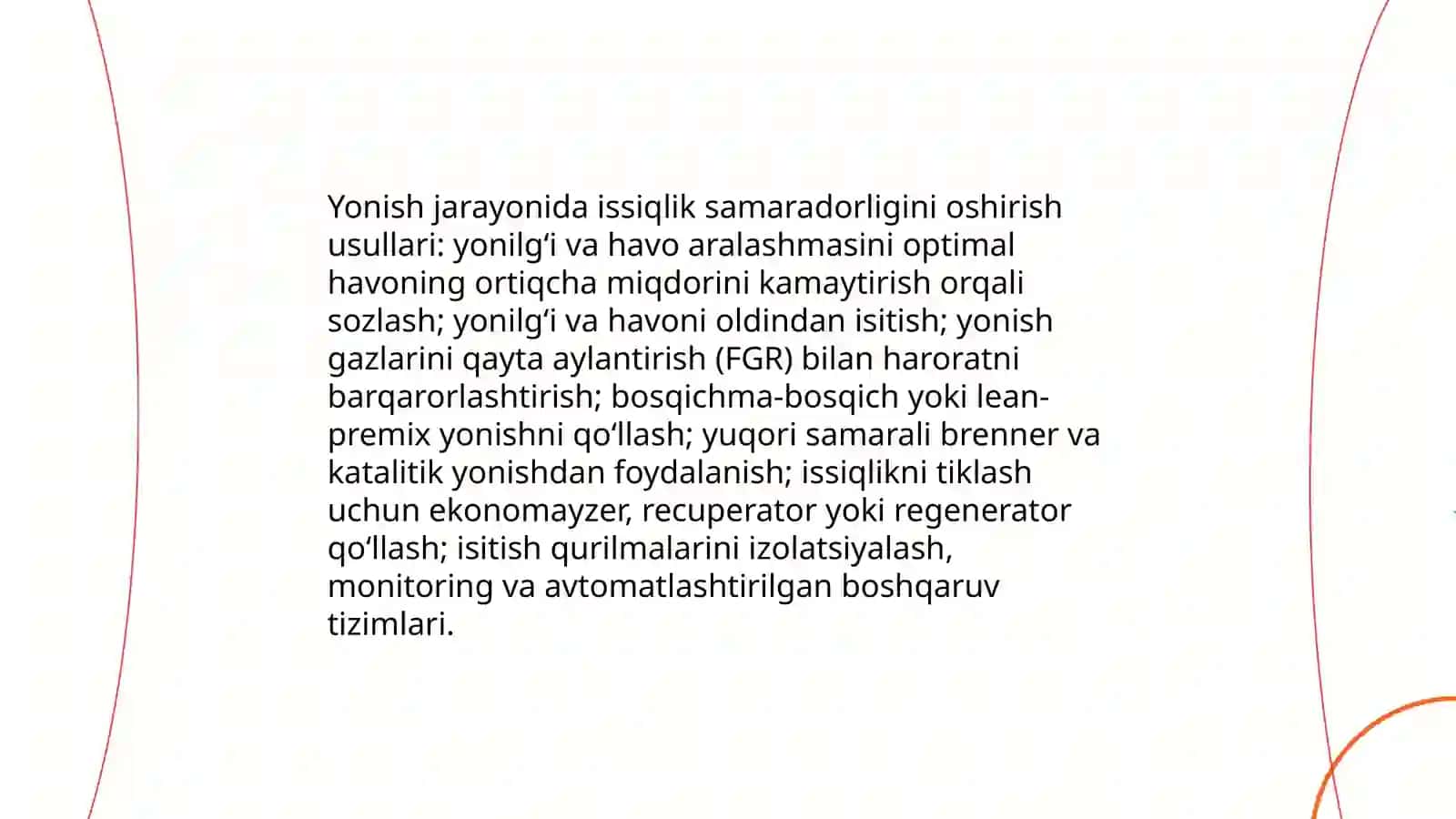 Gazning yonish samaradorligi, tozalanganlik darajasi, xavfsizlik ko'rsatkichlari bilan tanishish 4