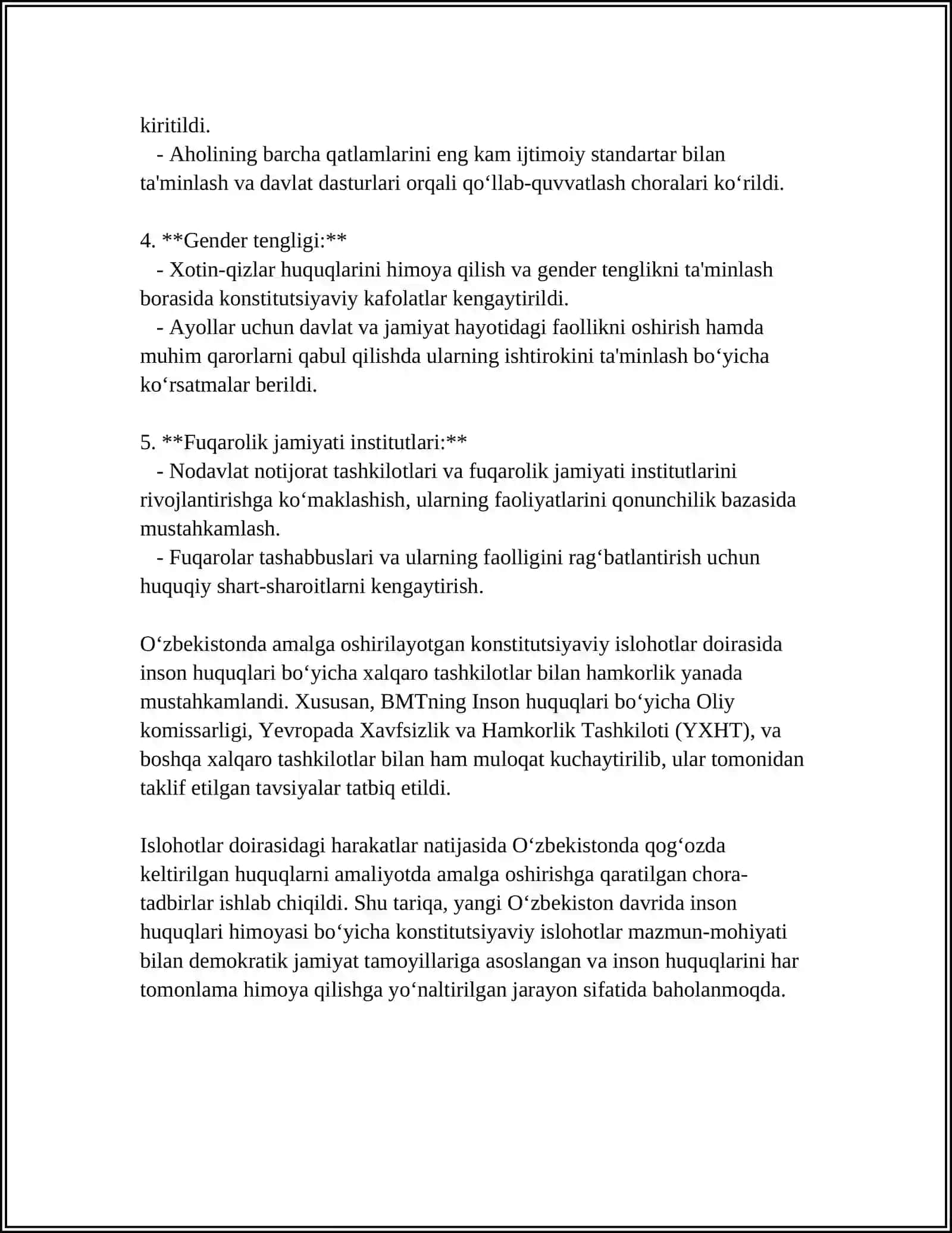 YANGI O‘ZBEKISTONDA INSON HUQUQ VA ERKINLIKLARI KAFOLATLARINING YARATILISHI 4