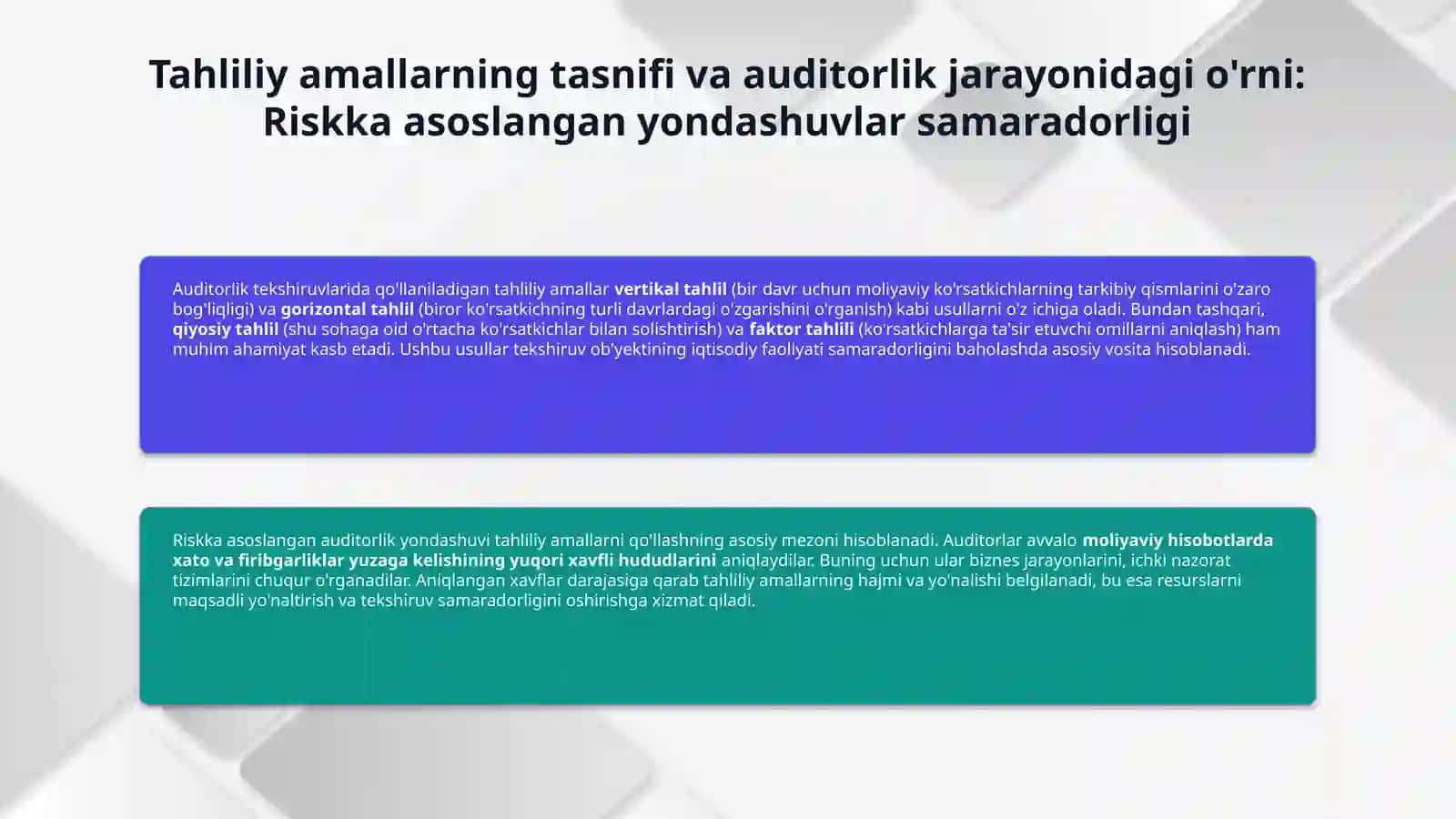 Auditorlik tekshiruvlarida tahliliy amallardan foydalanish. 4