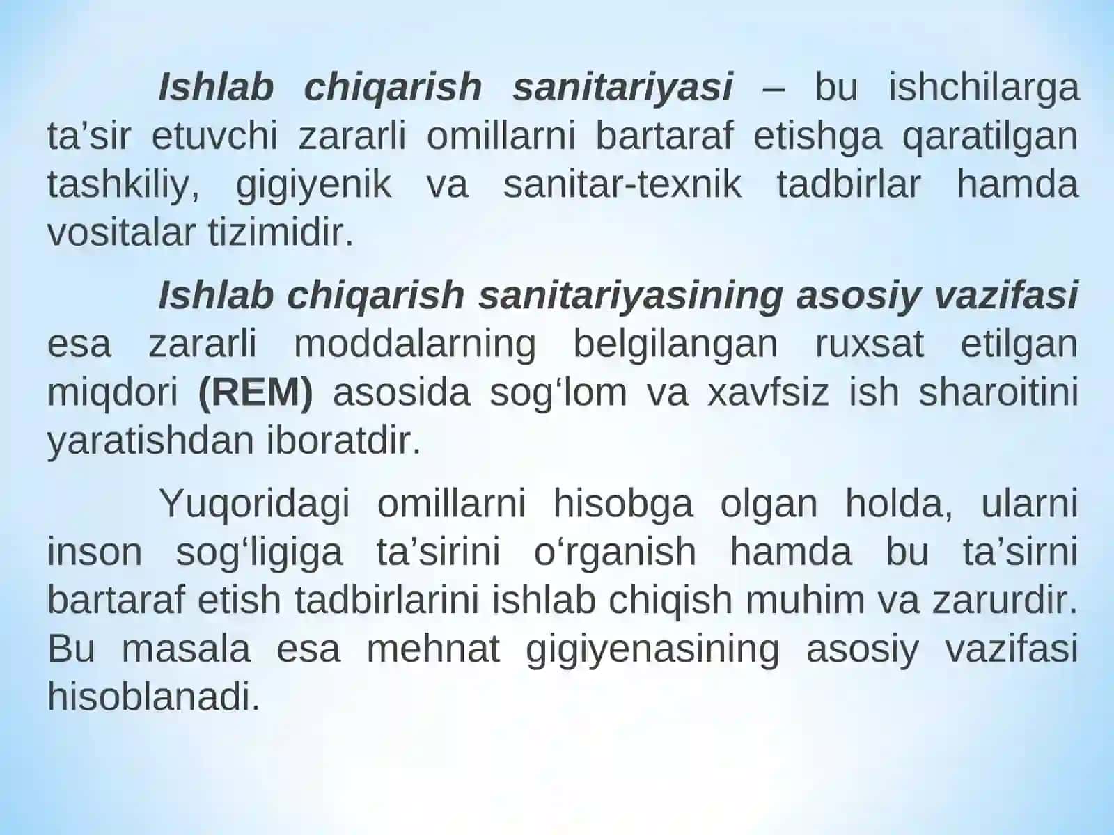 Ishlab chiqarishning sanitariyasi va gigiyenasi meyorlari, mazmuni 4