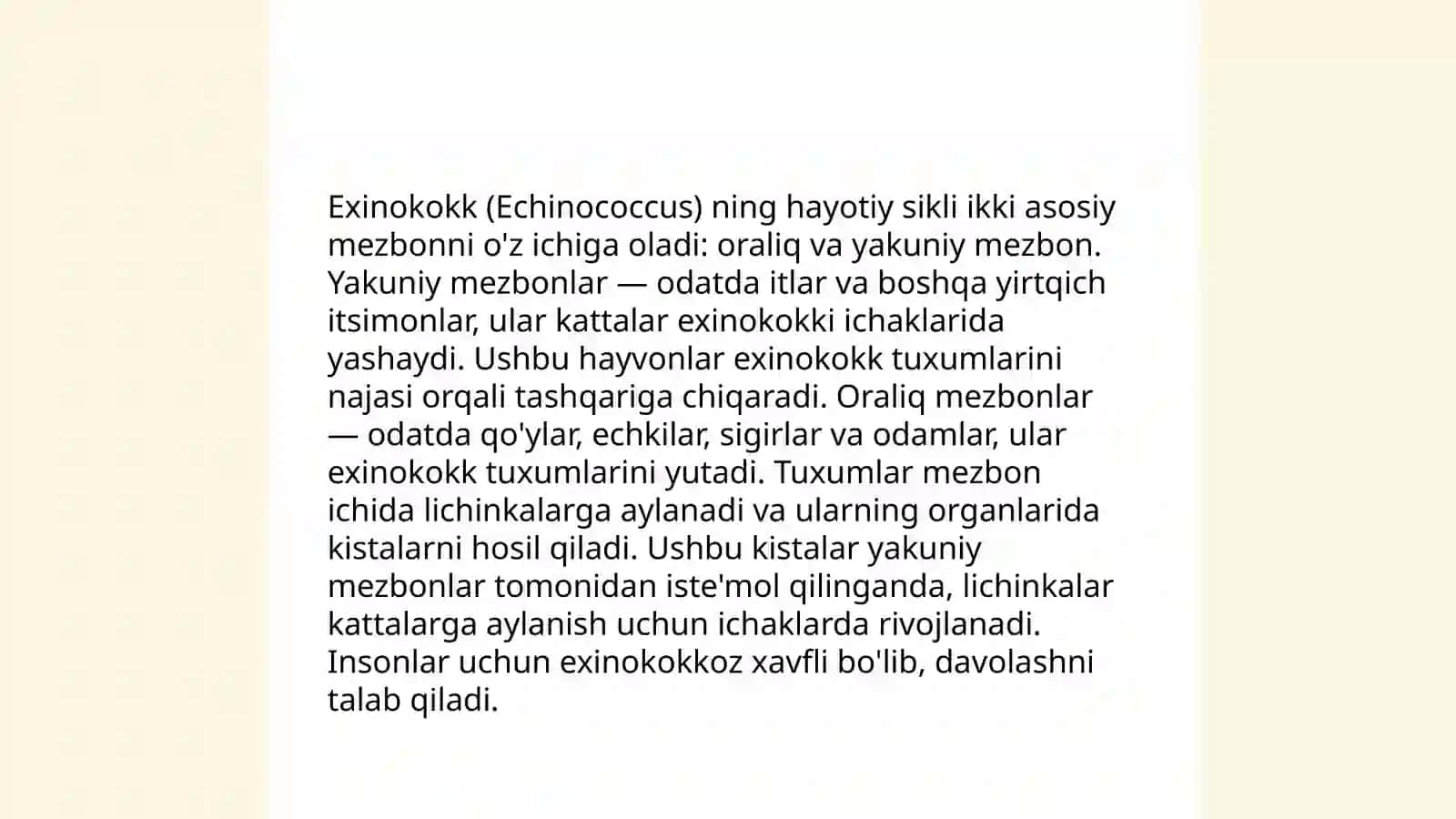Odamlarda parazitlik qiluvchi lentasimonlar(exinokokk alveokokk) 4