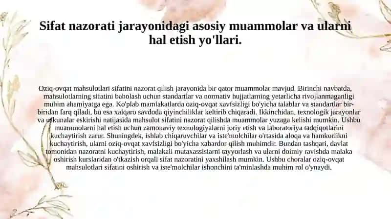 Oziq-ovqat mahsulotlarining sifatini baholash usullari va standartlari 4