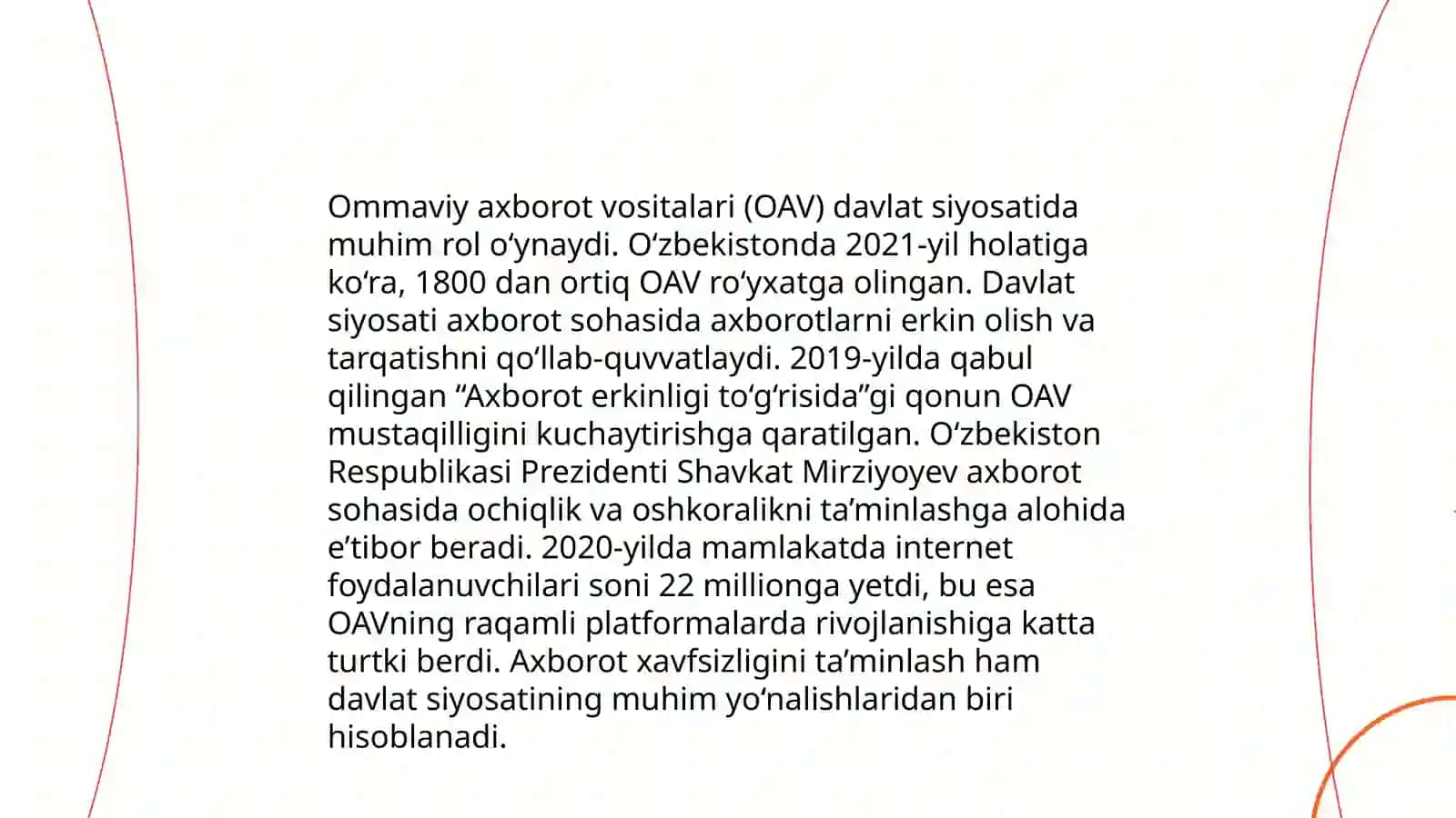 O‘zbekiston Respublikasida ommaviy axborot vositalarining faoliyati 4