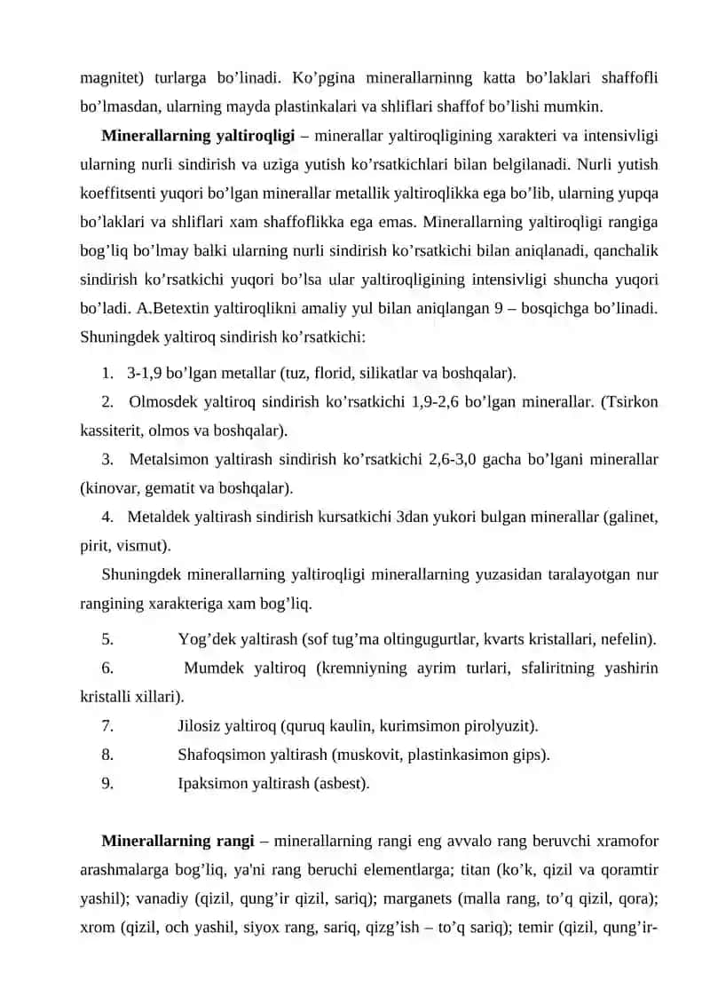 Minerallar. Ularining xossalari va xosil bo’lishi 4