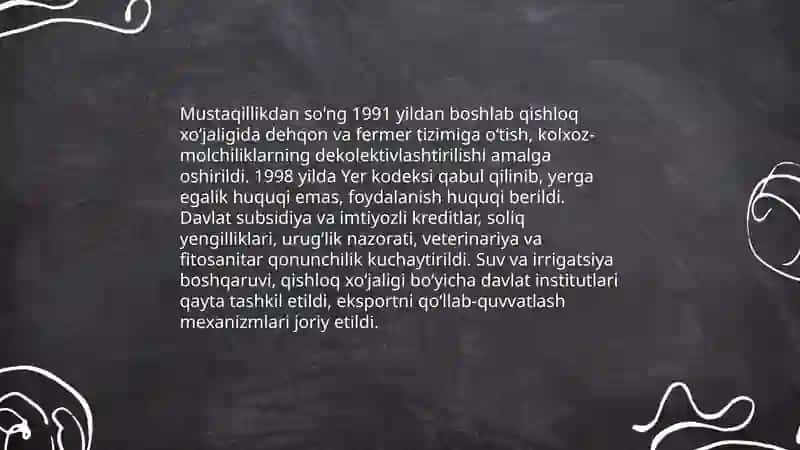 Mustaqillik yillarida qishloq xoʻjaligi sanoat oʻzgarish 4