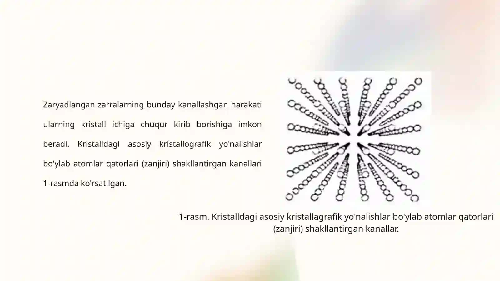 Zarralarning kanallashishi va elektronlarning kristallarda kanallashishi | Fizika prezentatsiya PPT 4