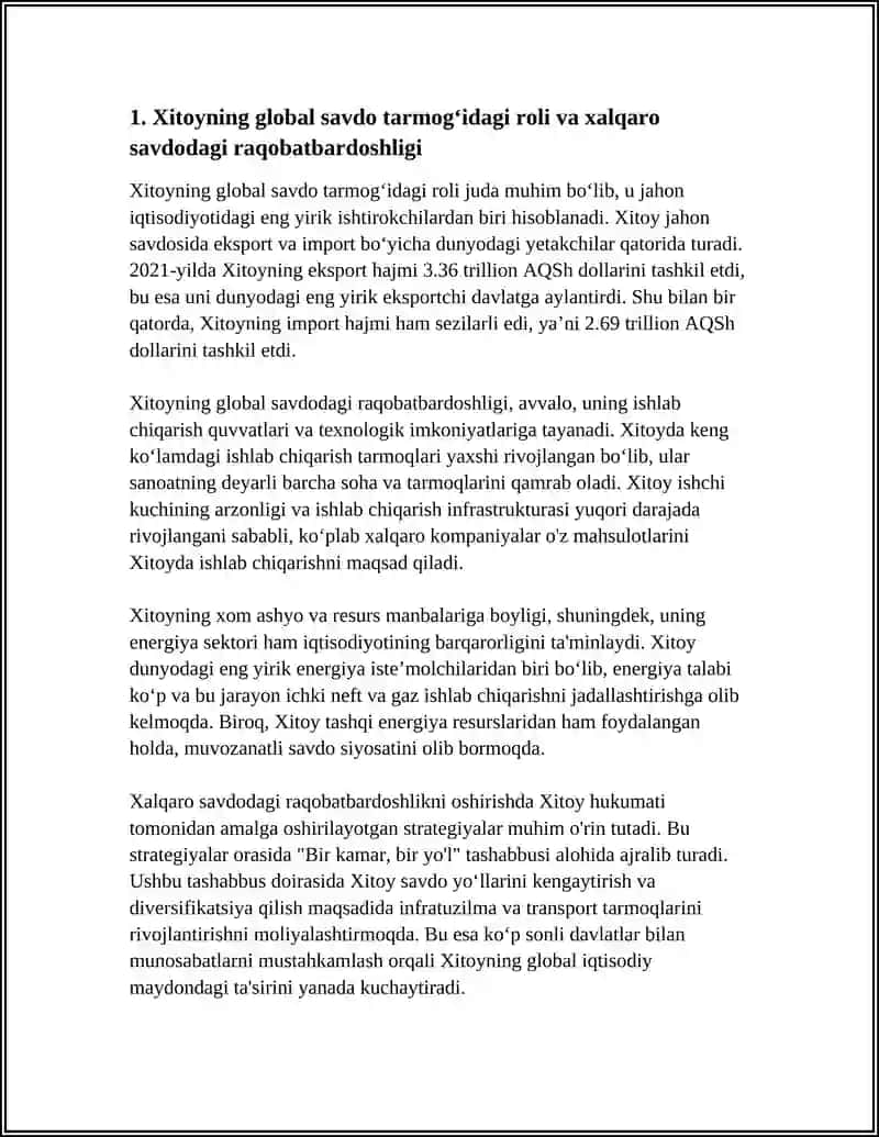 XITOYNING JAHON IQTISODIYOTIDAGI O’RNI VA RIVOJLANISH ISTIQBOLLARI 4