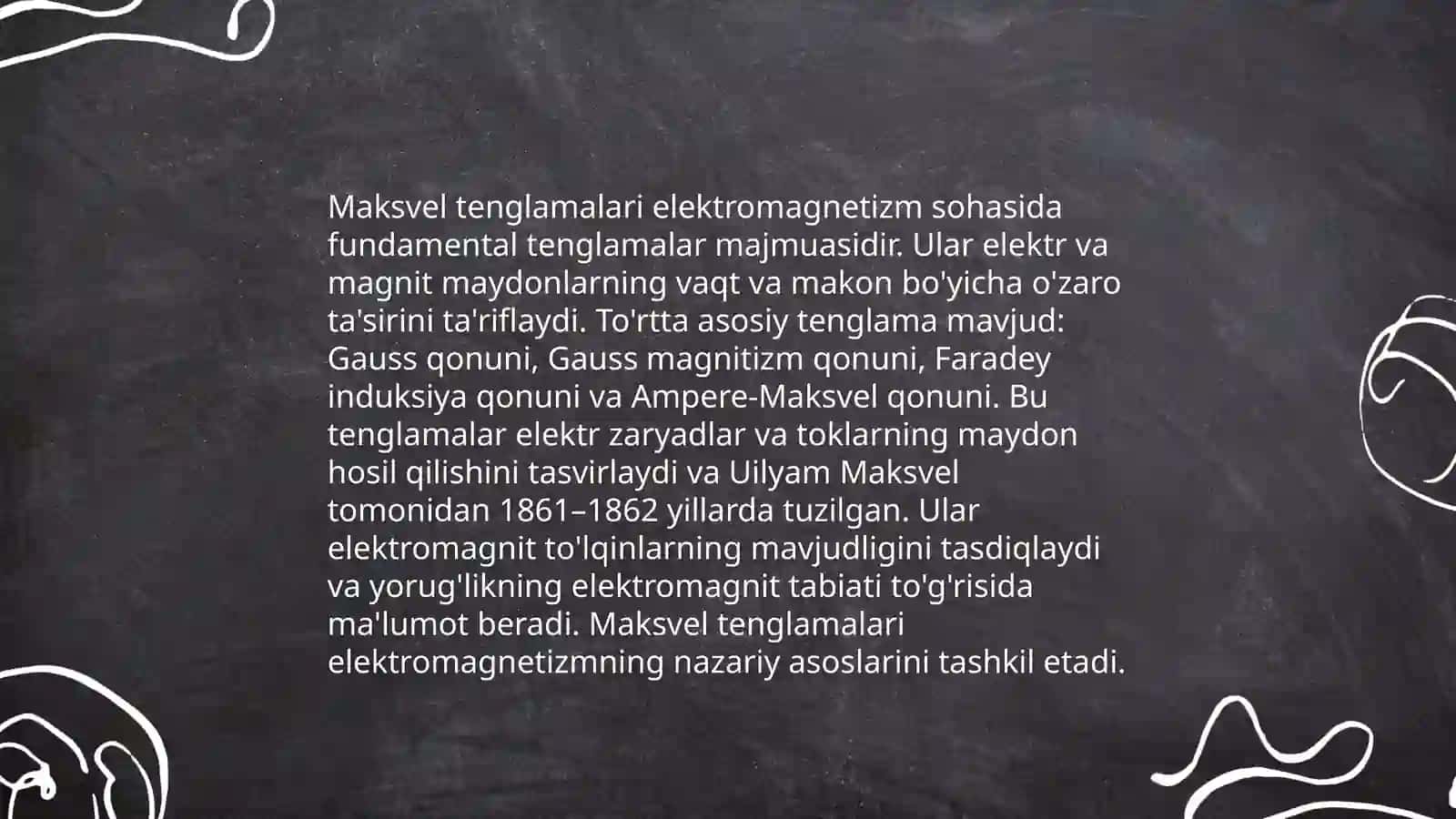 Elektromagnit maydon uchun Maksvel tenglamalari 4