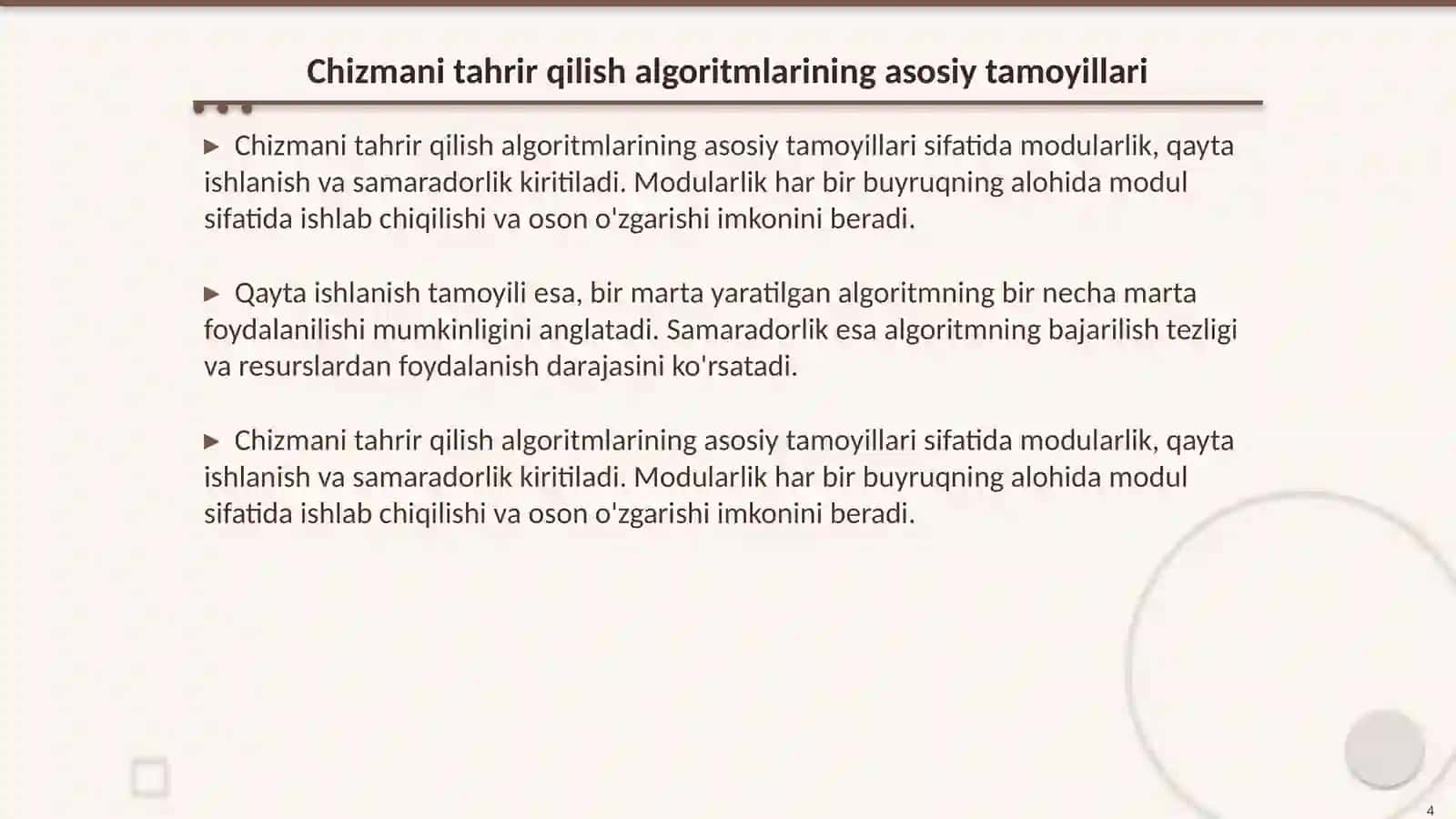 Chizmani tahrir qilish buyruqlarining algortitmlari 4