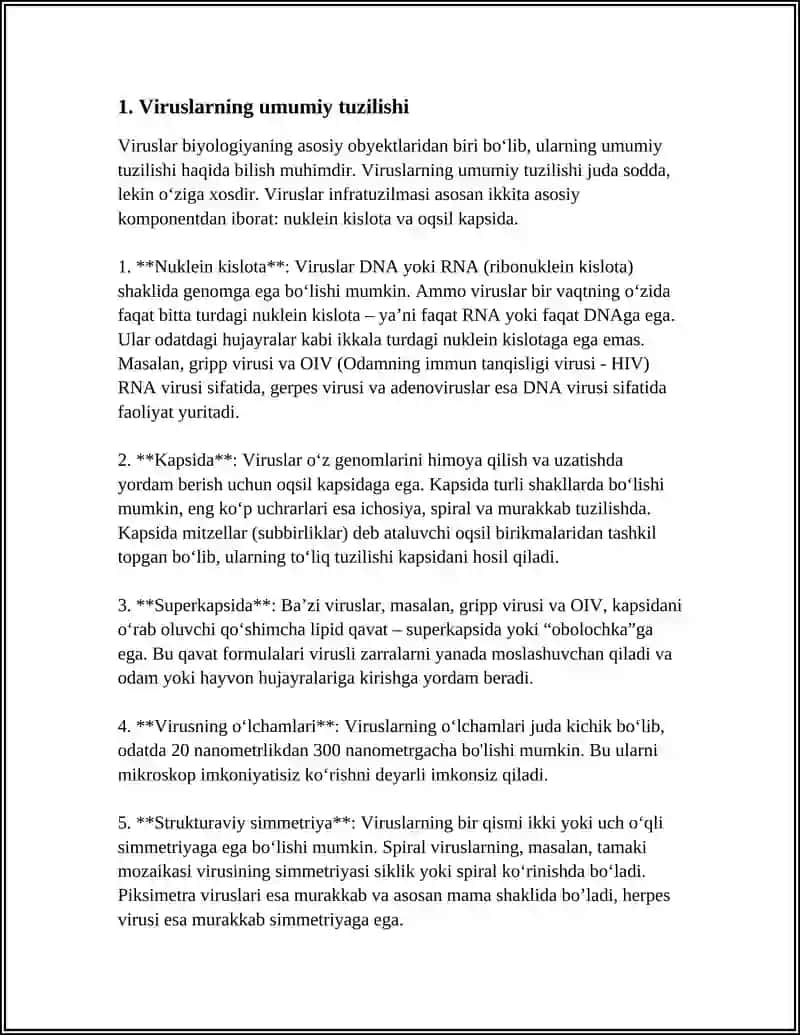 VIRUSLAR. ULARNING O'ZIGA XOS TUZILISHI VA FARQLARI 4