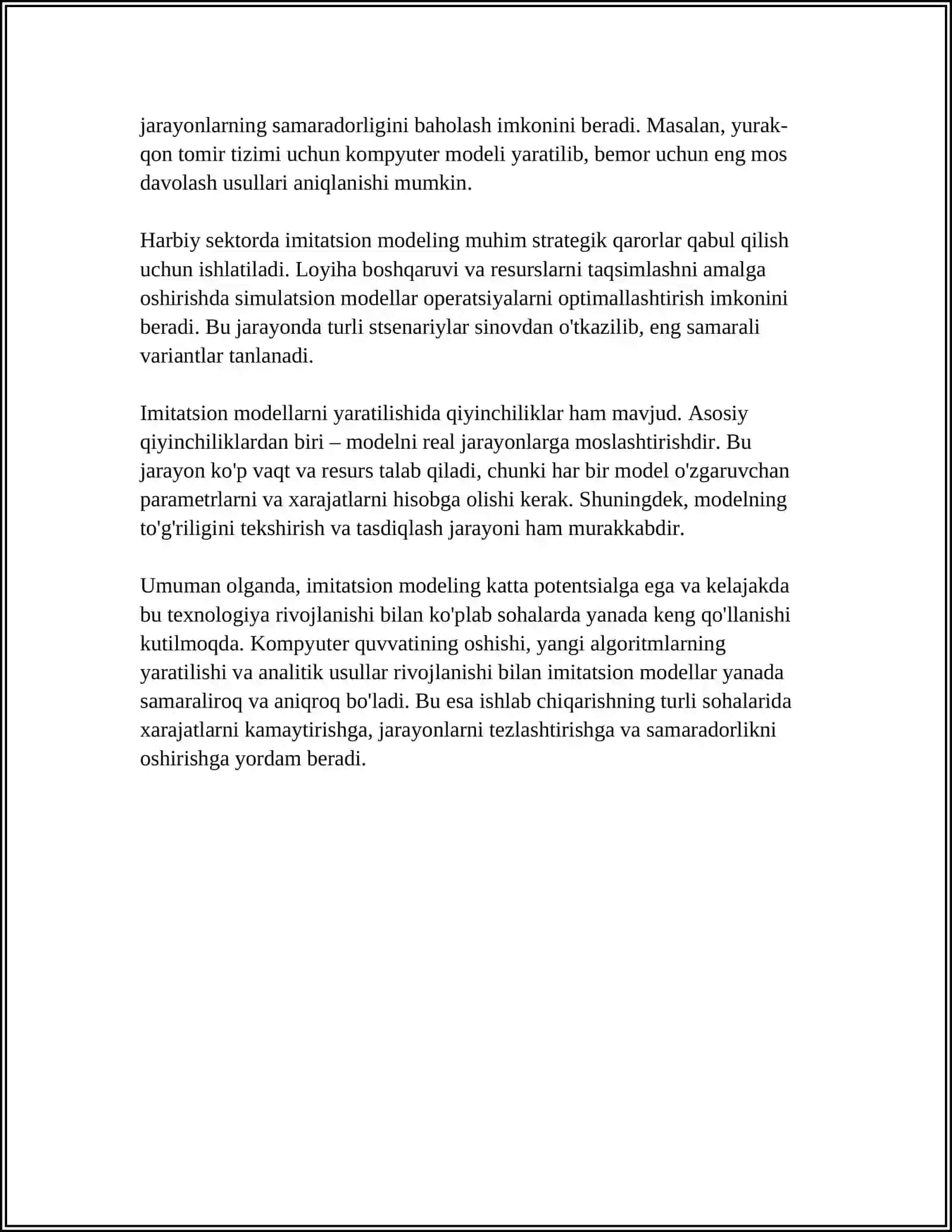IMITATSION MODELLARNI QURISH VA IMITATSION EKSPERIMENTLARNI TASHKILLASHTIRISH METODOLOGIYASI 4