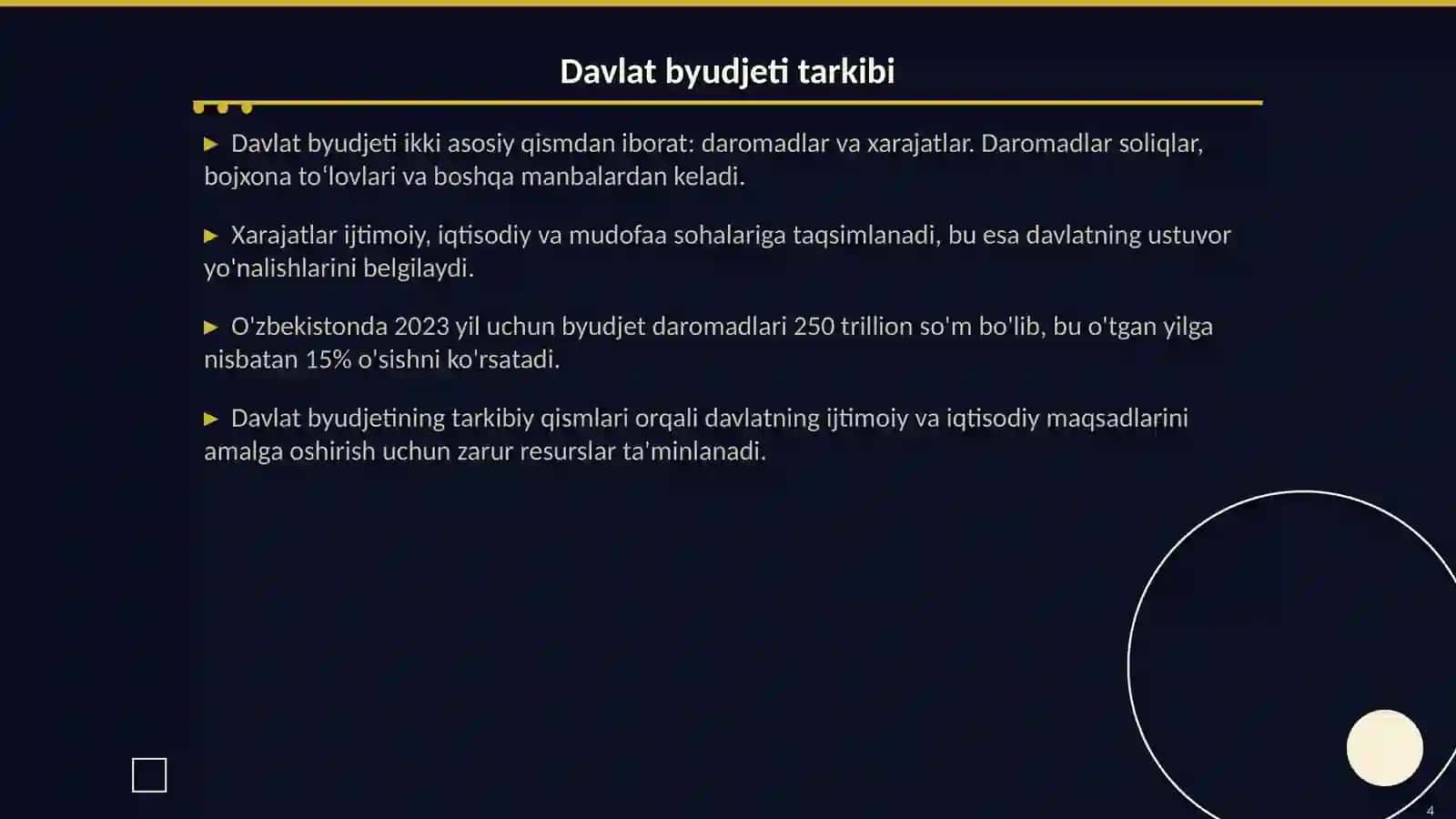 Davlat byudjeti tarkibi va uni takomillashtirish yoʻllari 4