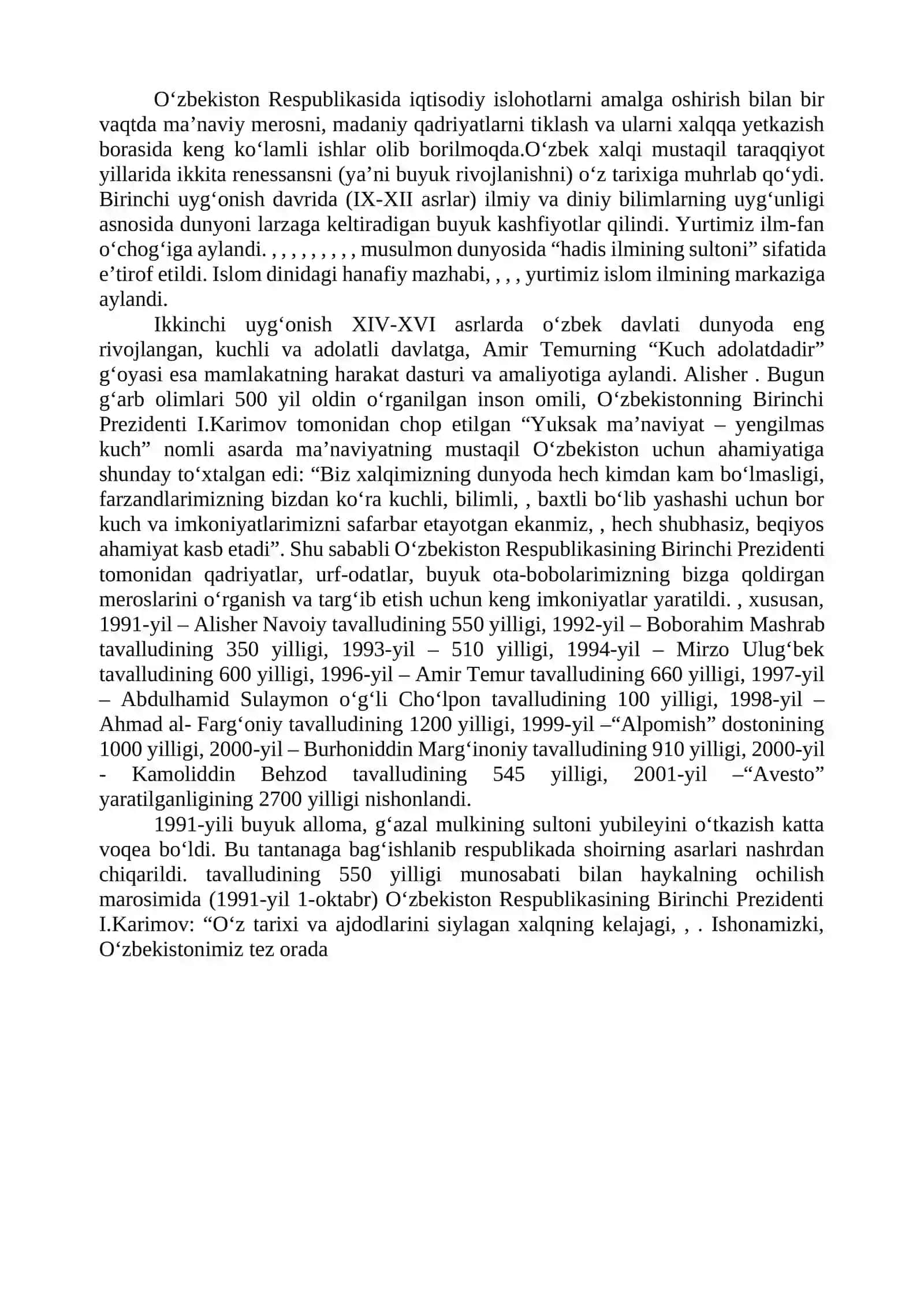 MUSTAQILLIK YILLARIDA O‘ZBEKISTONDAGI MAʼNAVIY VA MADANIY TARAQQIYOT 4